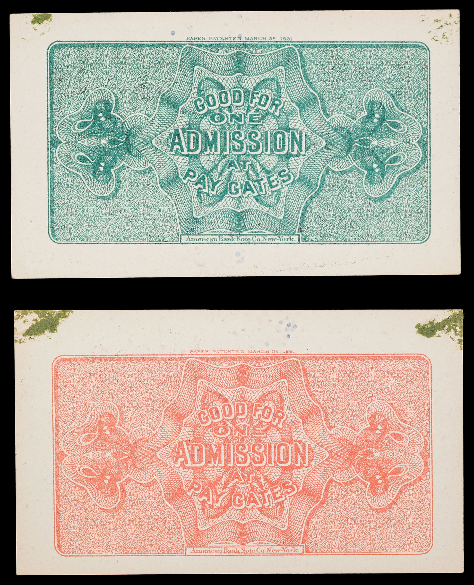 Pair of New Columbian Expo Admission Tickets - 2
