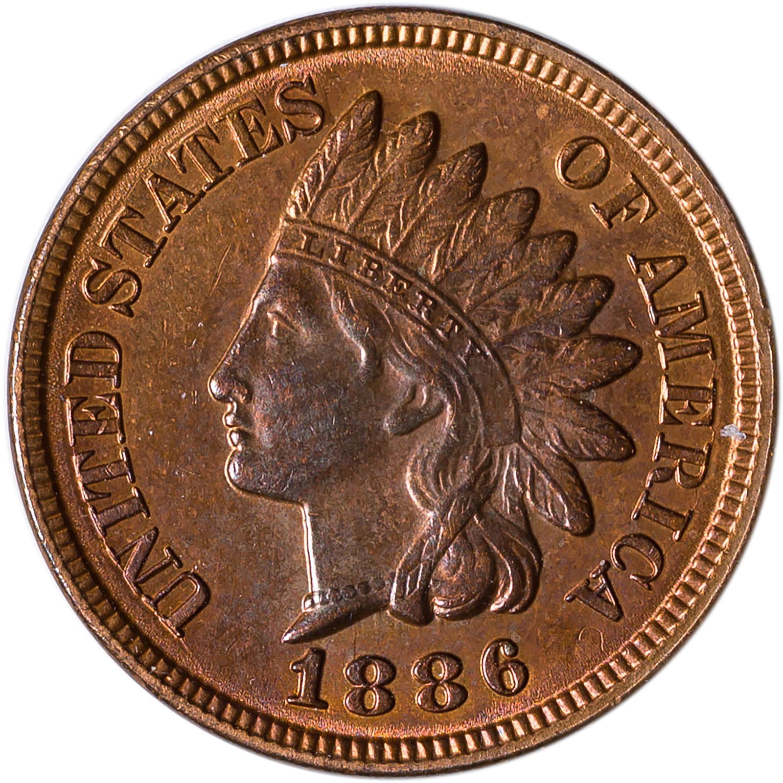 MS-63 RB Details 1886 Type II Indian Cent (1 of 2)