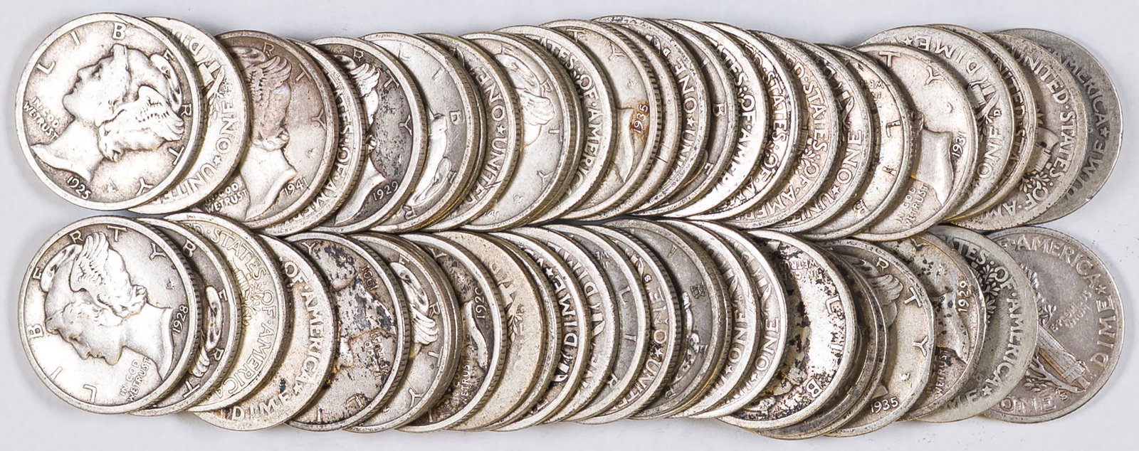 Ave. Circulated Mercury Dime Roll: Most grade good or better.