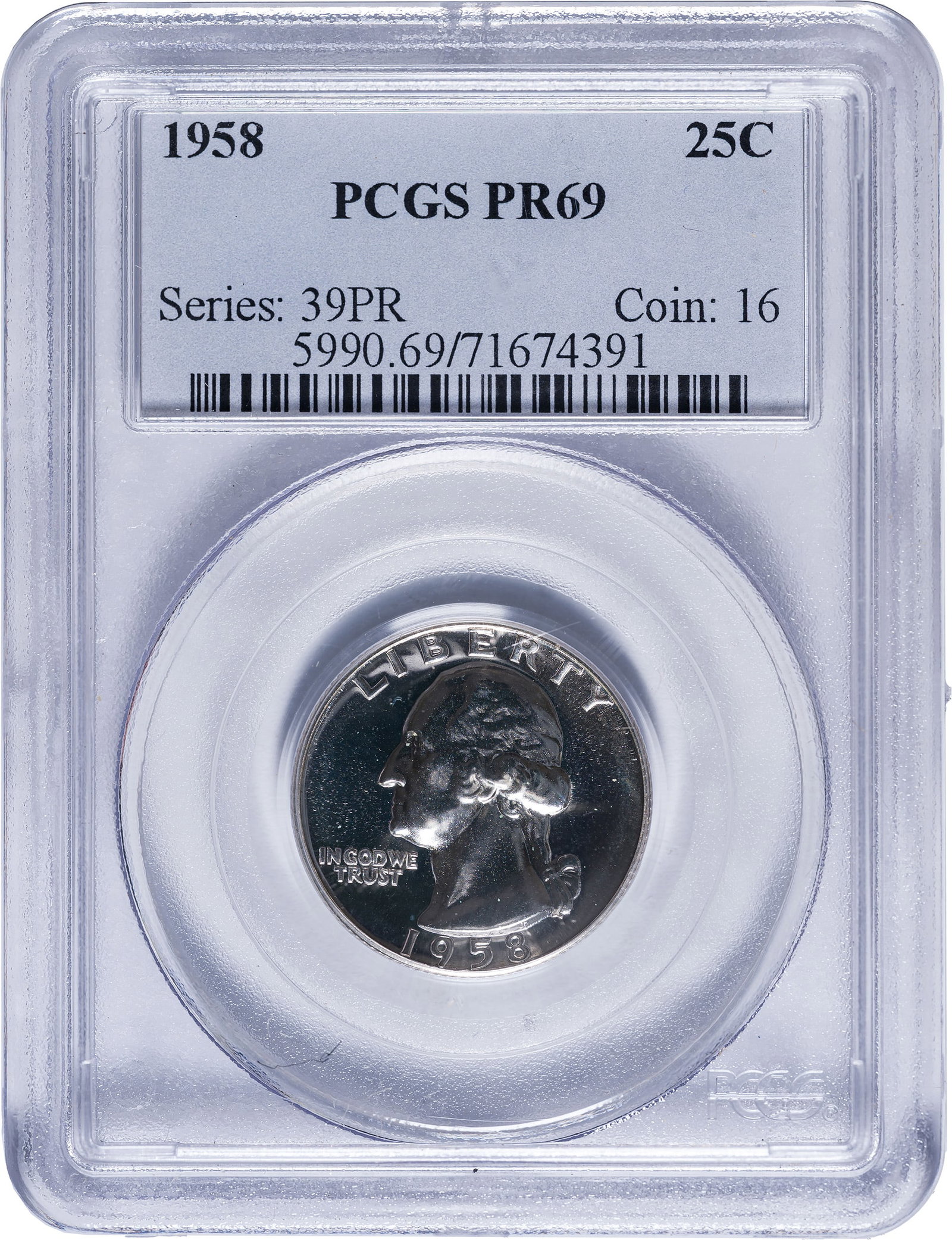 PCGS Proof-69 1958 Washington Quarter (1 of 2)