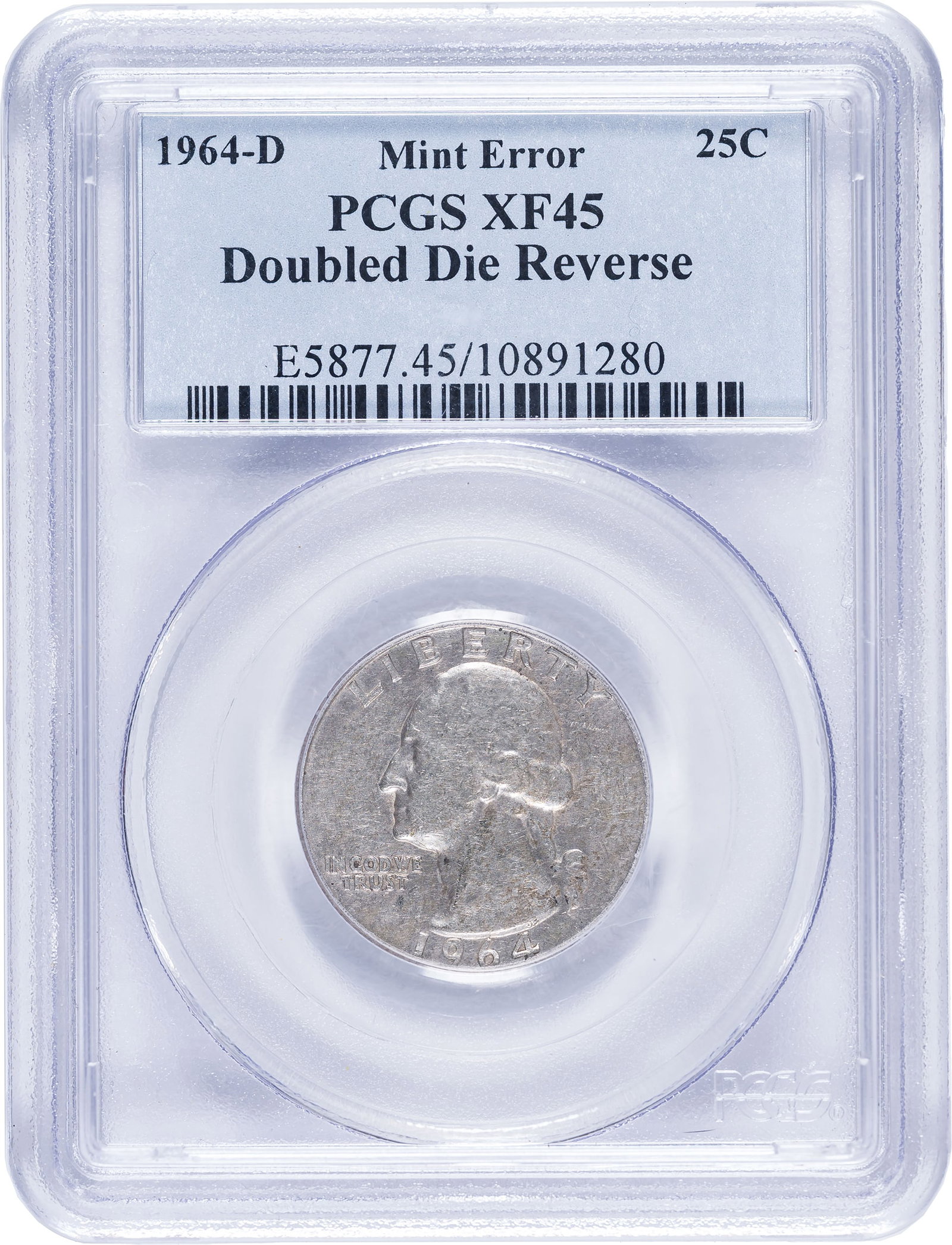 PCGS EF-45 1964-D Doubled Die Reverse Quarter (1 of 2)