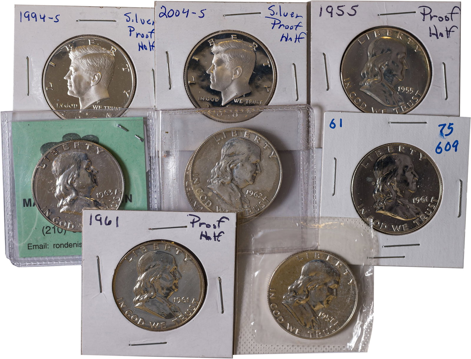 9 Pieces Proof Franklin & Kennedy Half Dollars (1 of 1)