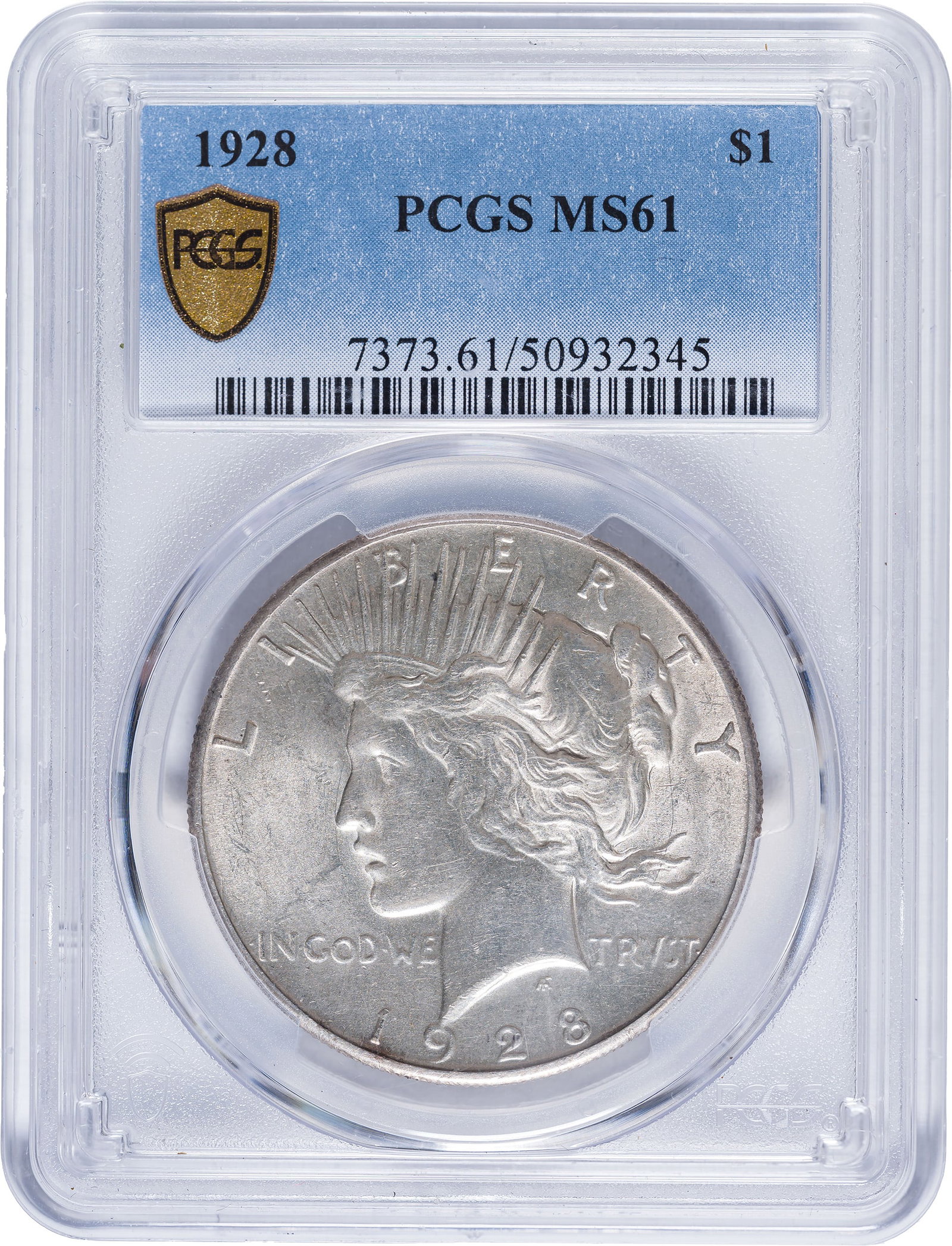 PCGS MS-61 1928 Peace Dollar: A sharp and lustrous pale golden specimen with plenty of eye appeal for the grade; the reverse is easily MS-63 or finer quality.