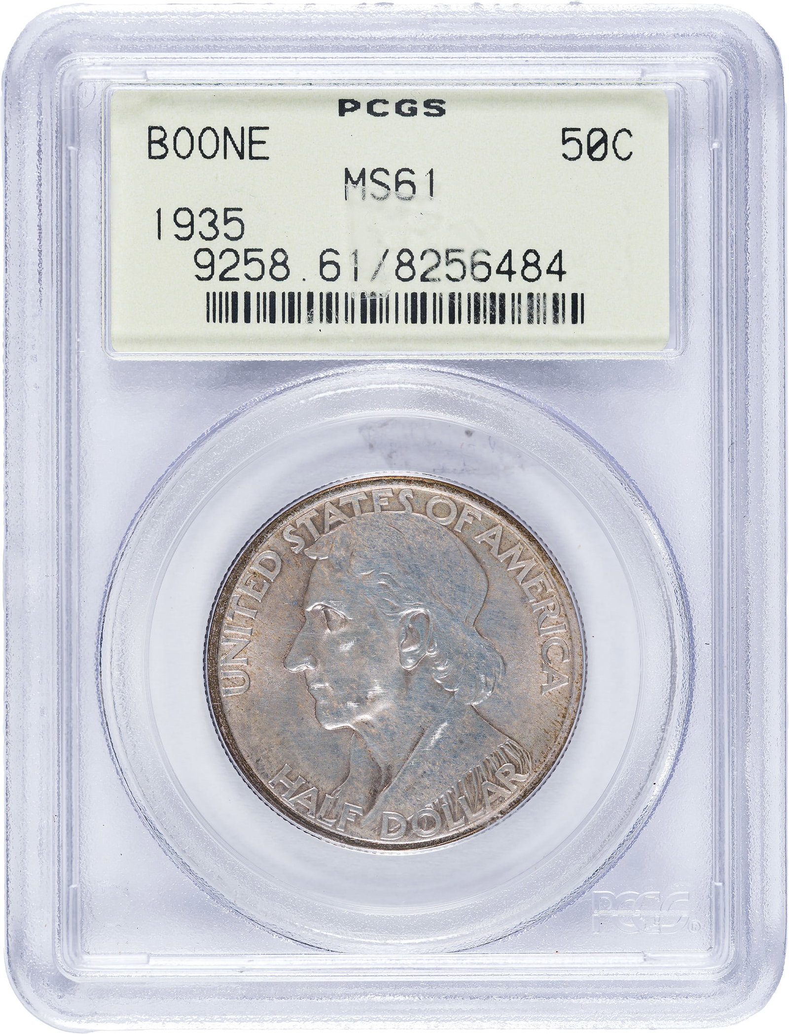 PCGS MS-61 1935 Boone Half Dollar: Housed in an old green labeled PCGS holder.