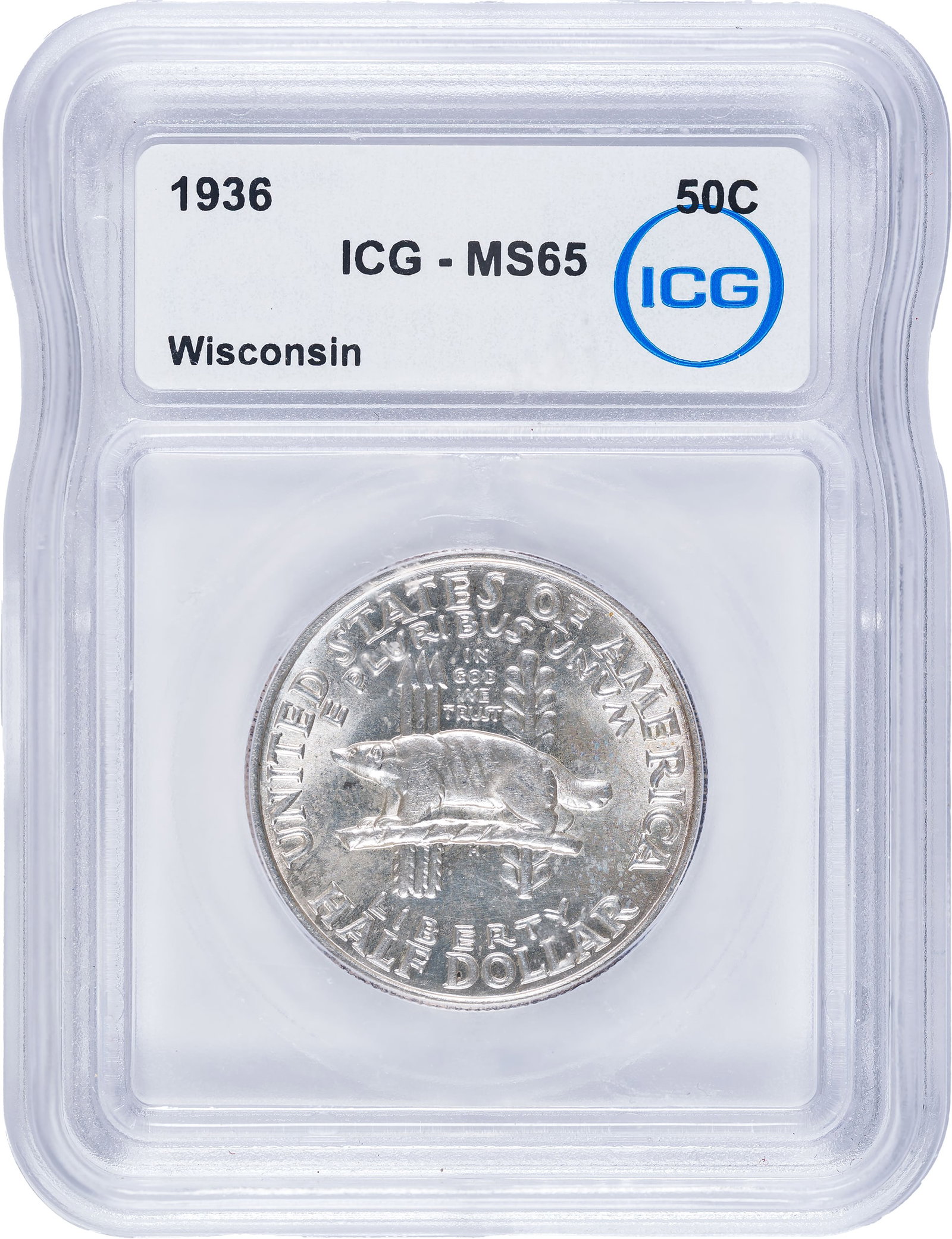 ICG MS-65 1936 Wisconsin Half Dollar: Brilliant and might "only" certify as MS-64 by a recognized service.