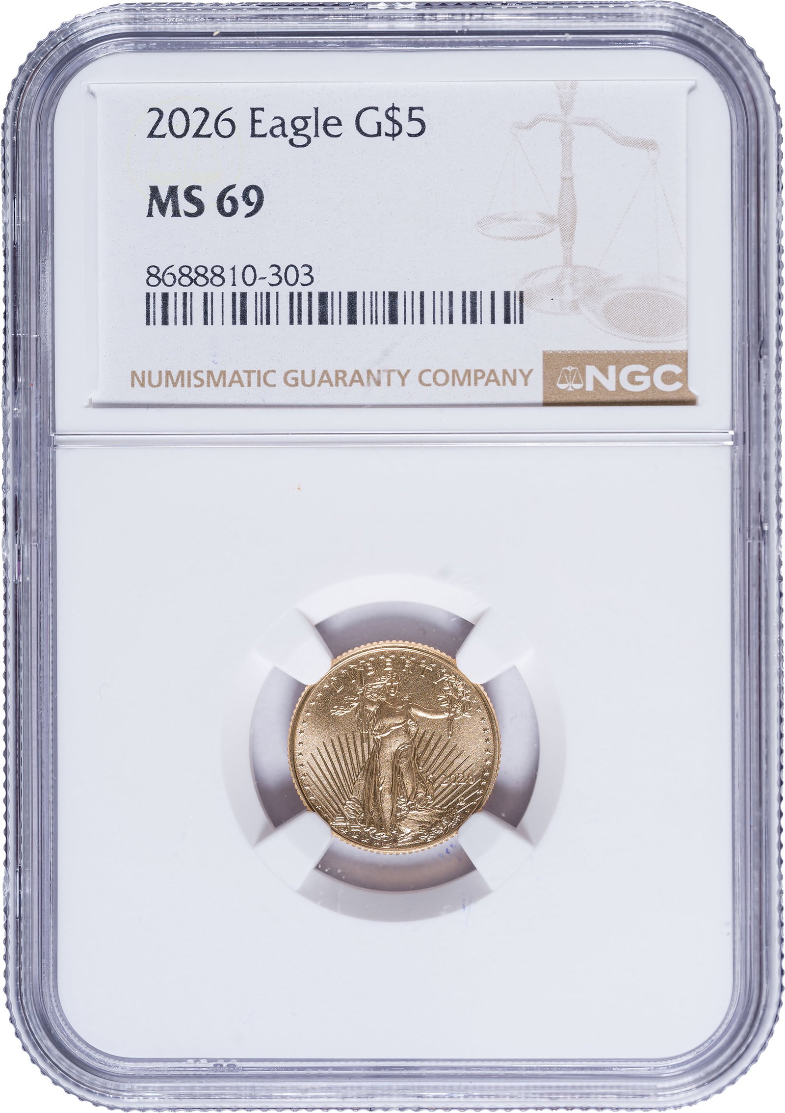 NGC MS-69 2026 American Eagle $5 Gold: Virtually as struck.
