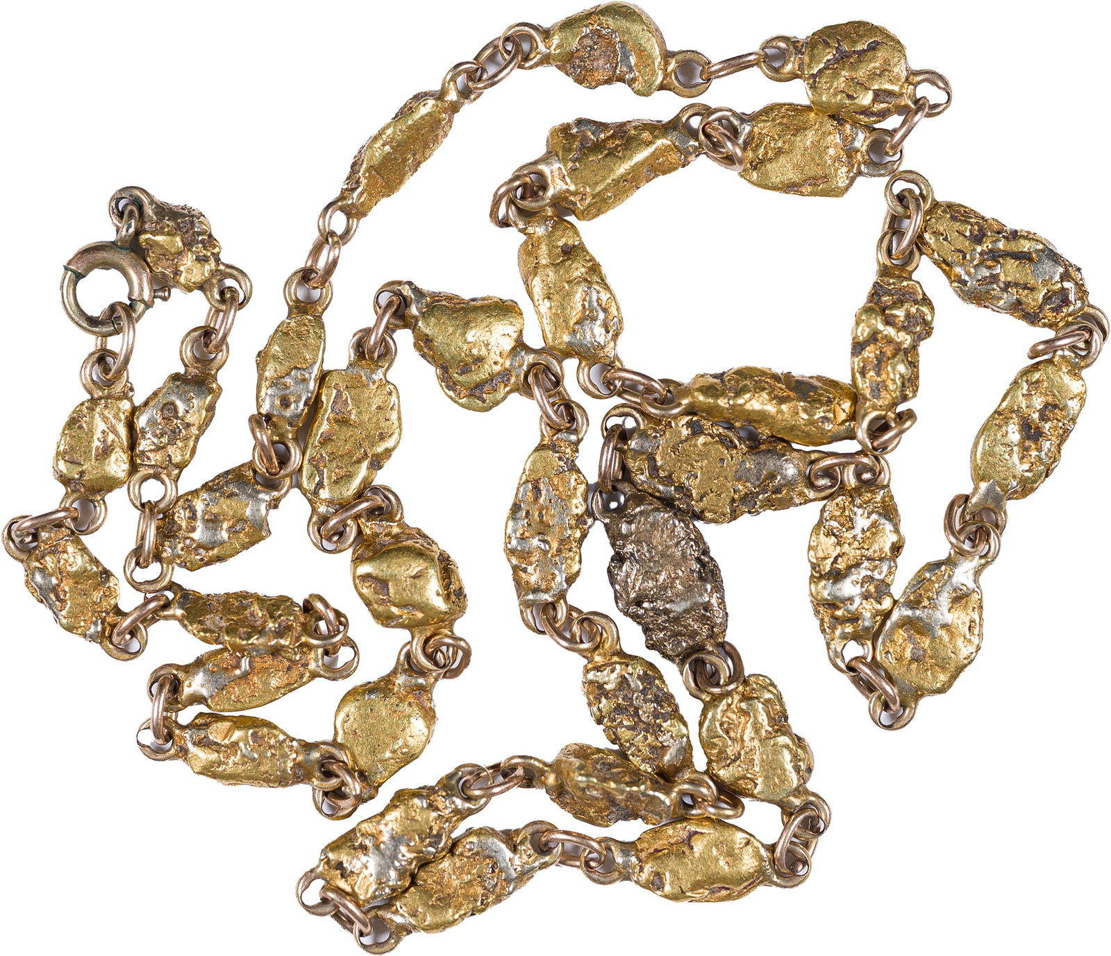 Natural Gold Nugget Necklace: .670 Fine -- 16 Karat. 17.9 Grams total weight.