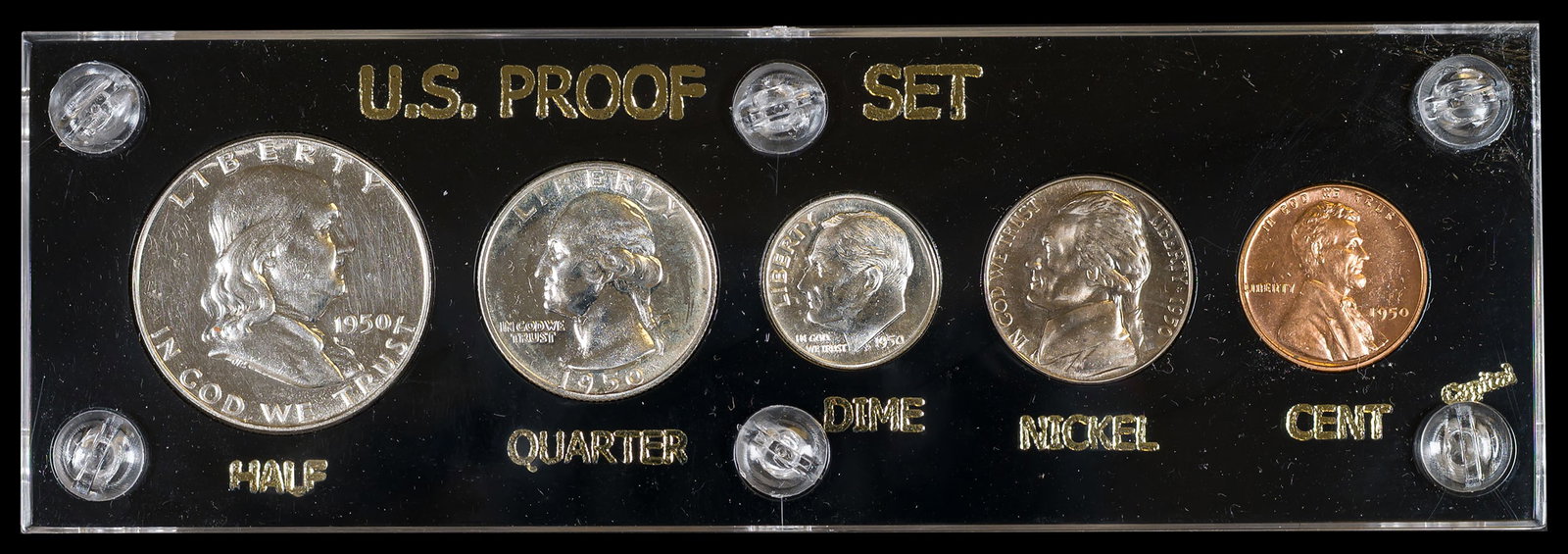 Choice 1950 Proof Set: The half shows some hairlining with the coins being Gem quality.