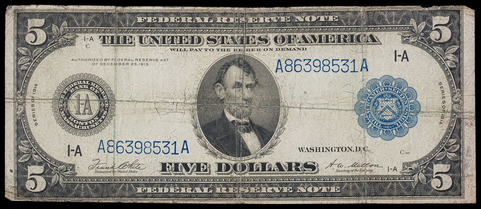 Threesome of 1914 $5 Federal Reserve Notes - 3