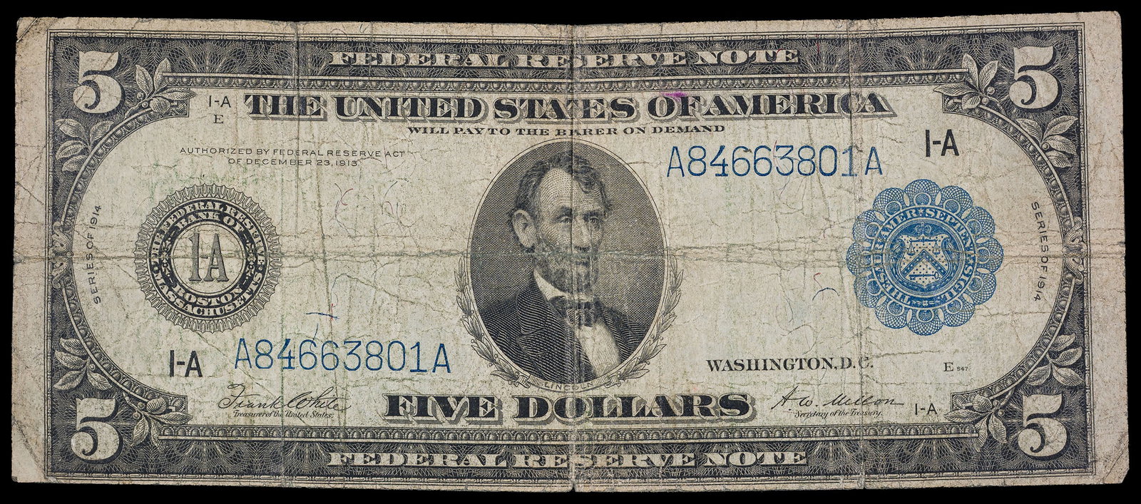 Threesome of 1914 $5 Federal Reserve Notes - 5