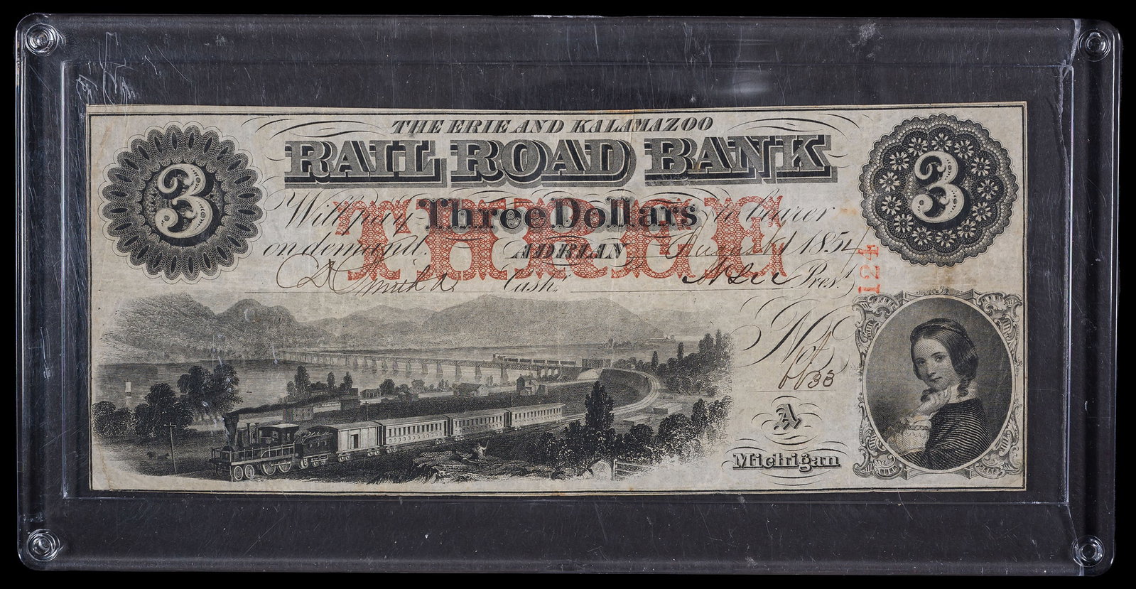 Michigan. VF 1854 Obsolete $3 Note - 2
