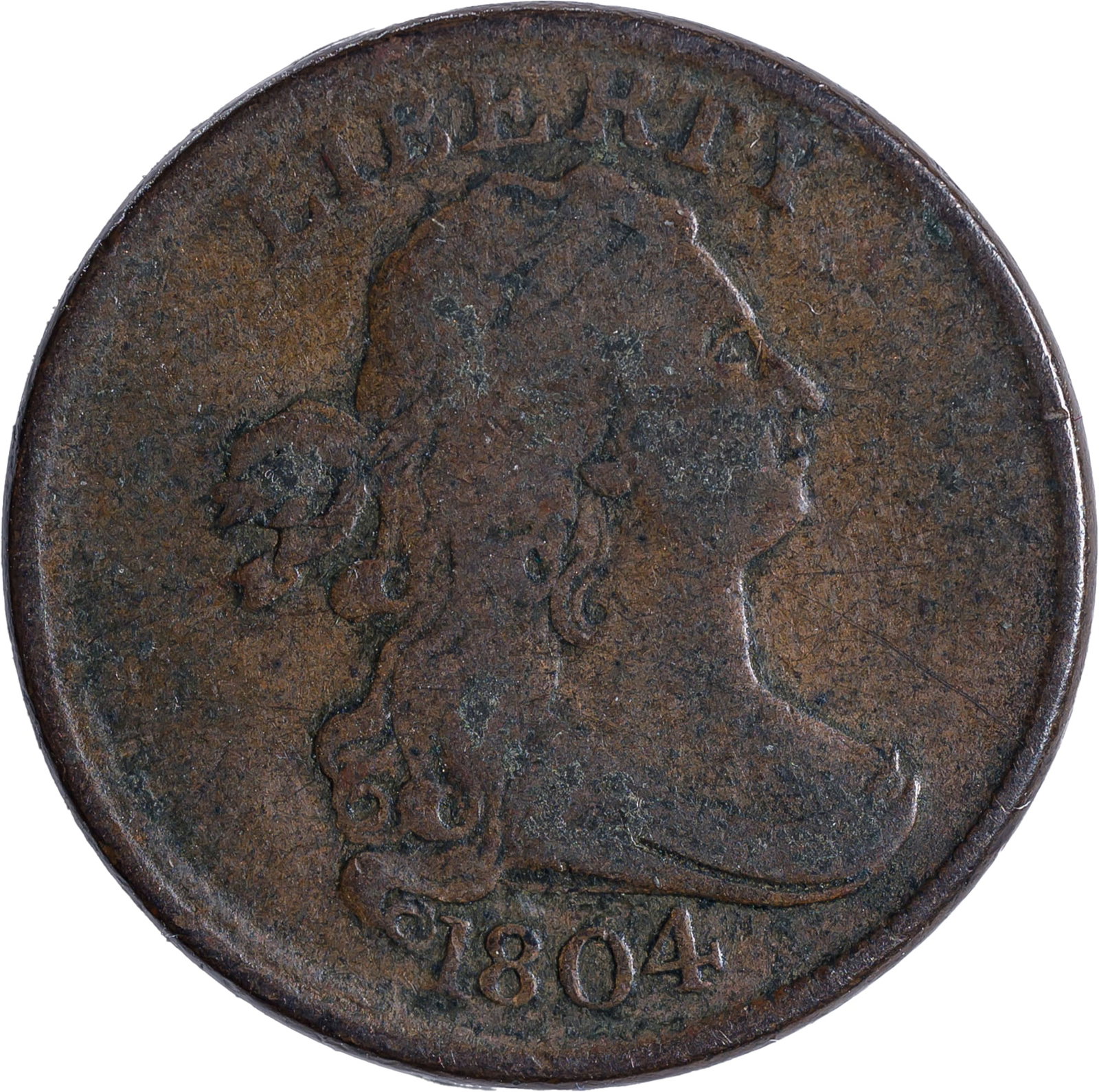 F-12 1804 Half Cent: Cr.4 With Stems. Light brown and problem free.