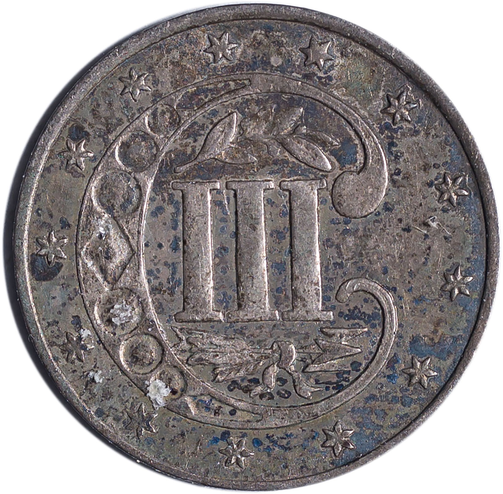 AU-50+ Toned 1859 Silver Three-Cents - 2