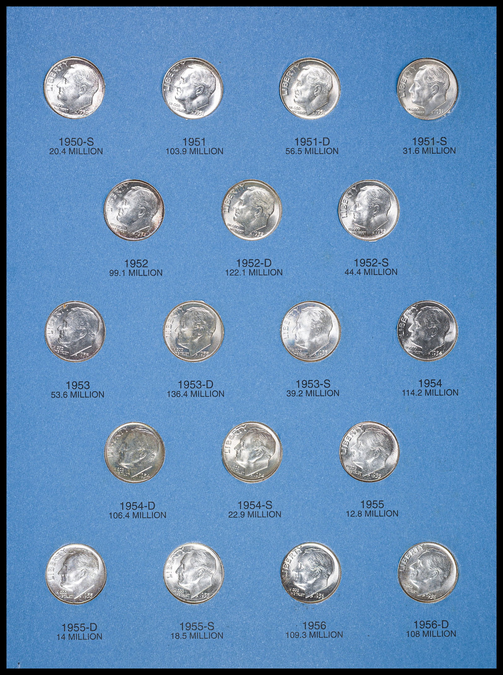 Mostly Choice UNC 1946-64 Roosevelt Dime Set - 2