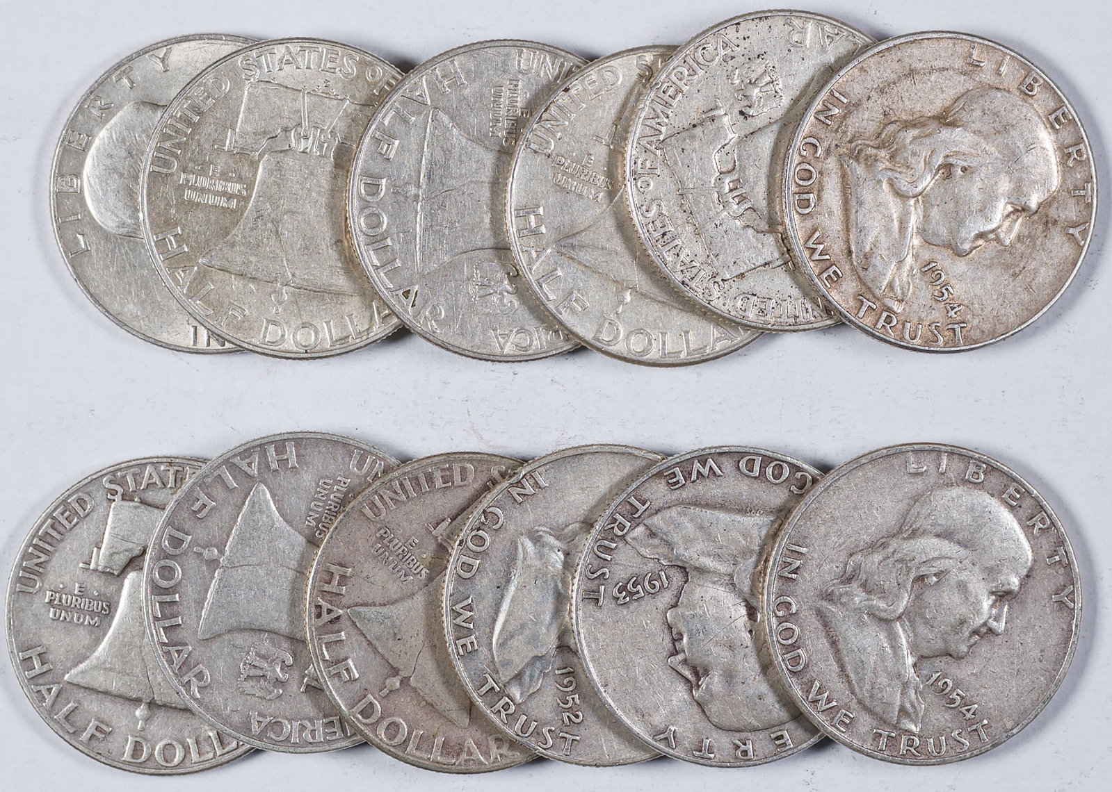 12 Pieces Circulated Franklin Half Dollars (1 of 1)