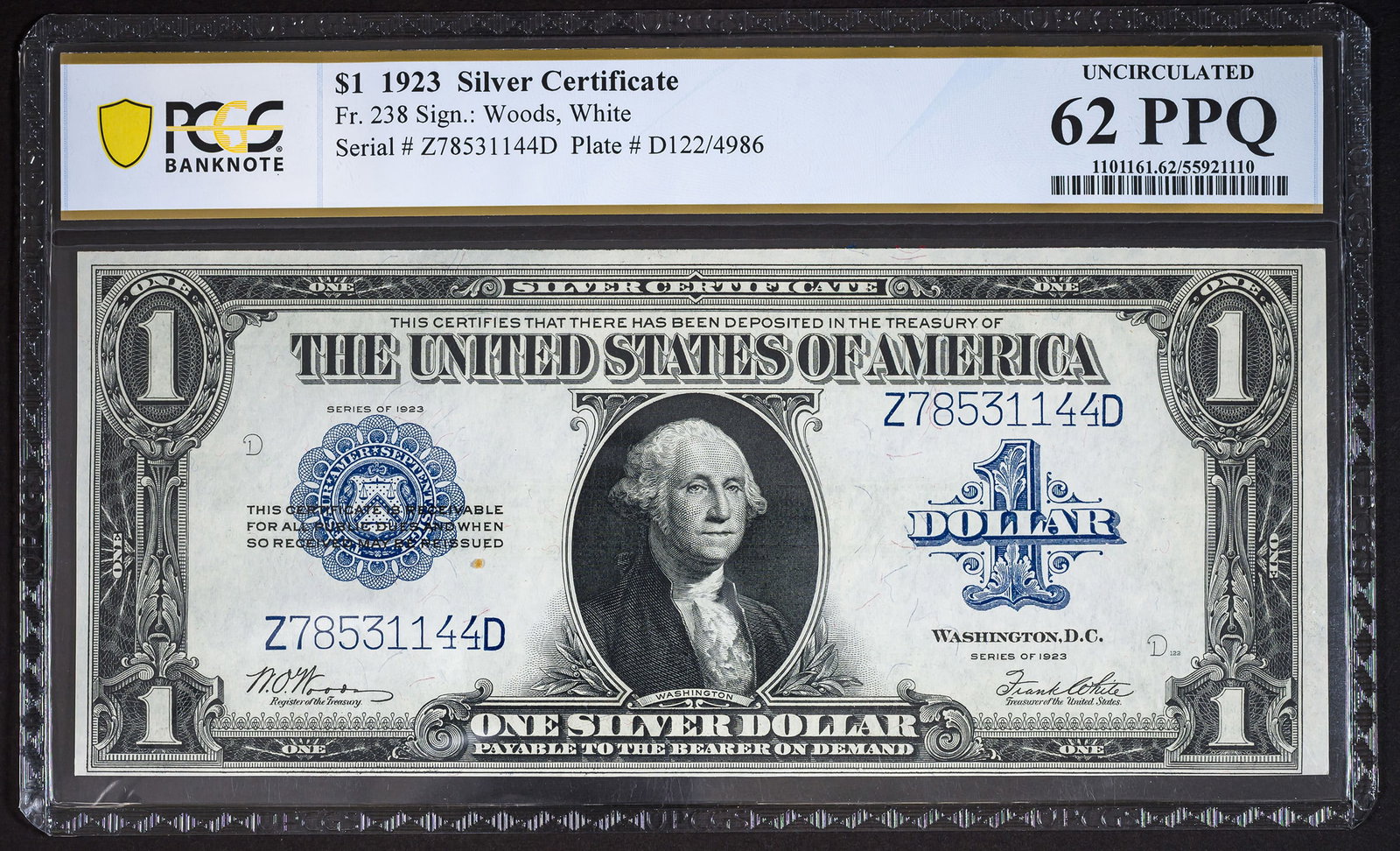PCGS-62 PPQ 1923 $1 Silver Certificate