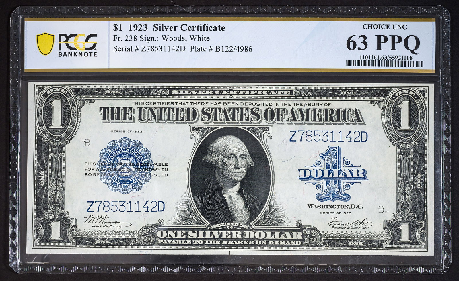PCGS-63 PPQ 1923 $1 Silver Certificate