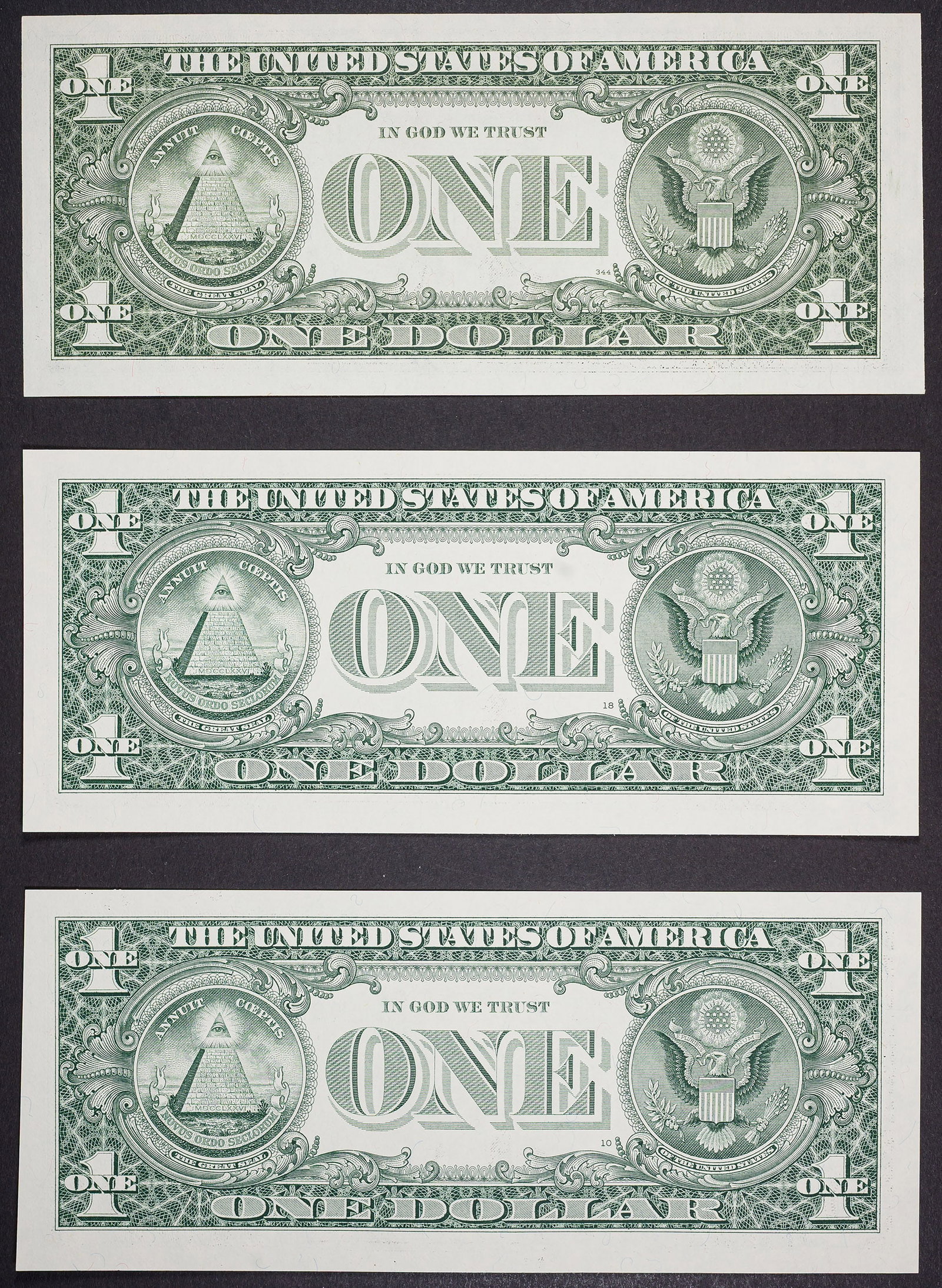 3 Pcs Choice To Gem UNC $1 FRN Repeaters - 2