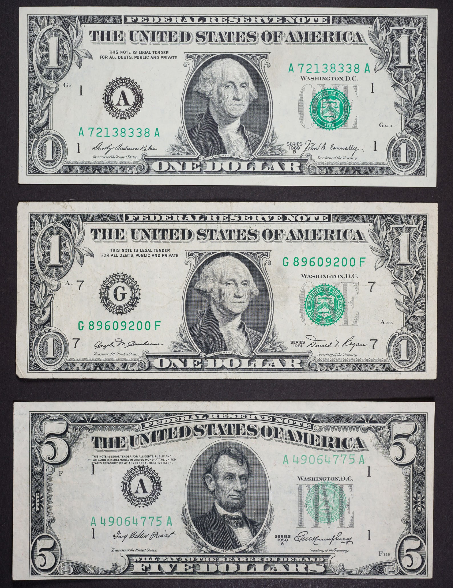 Trio Of VF $1 & $5 Error FRN's - 2