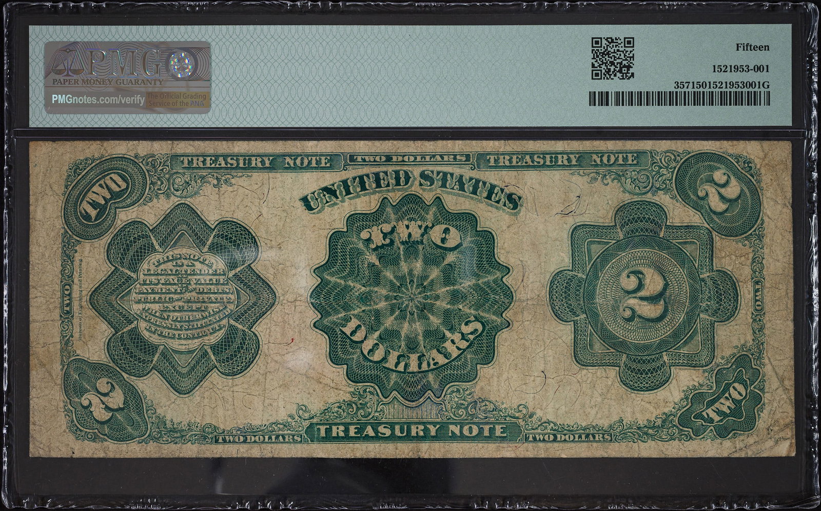 PMG F-15 1891 $2 Treasury Note - 2