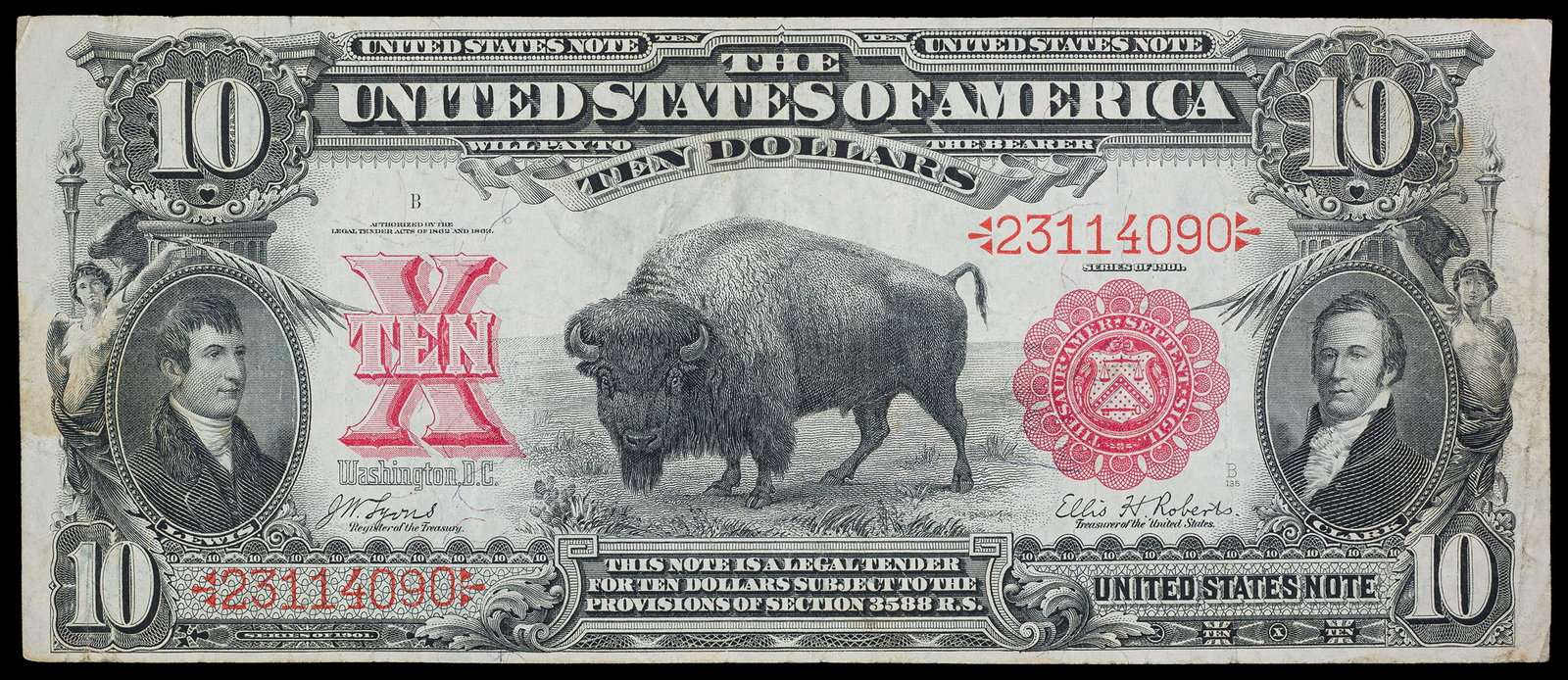 VF+ 1901 $10 Bison United States Note