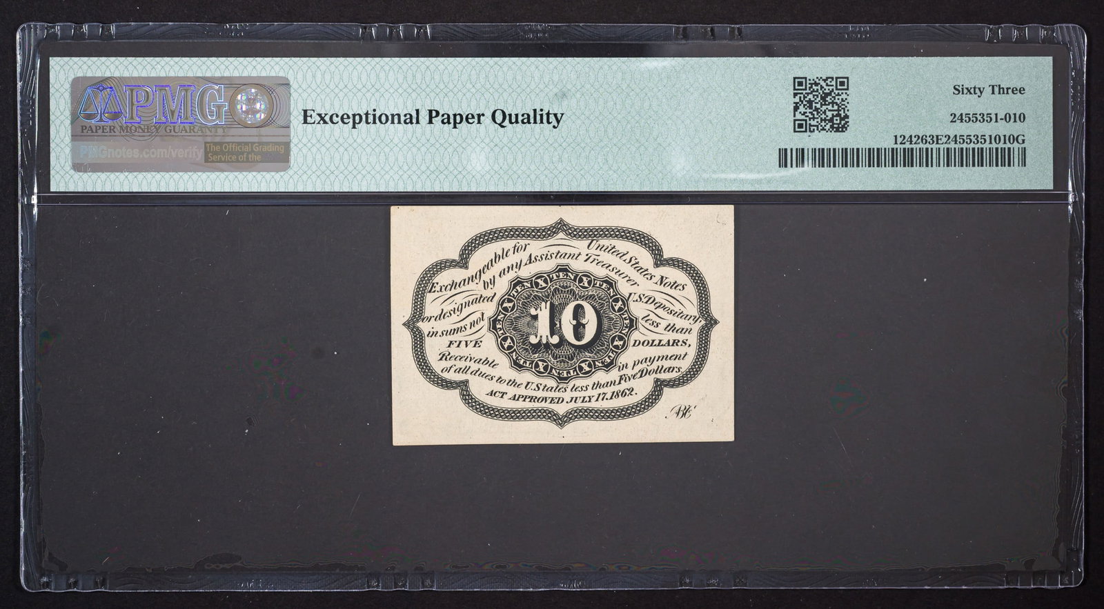 PMG-63 EPQ 10 Cent Fractional 1st Issue - 2