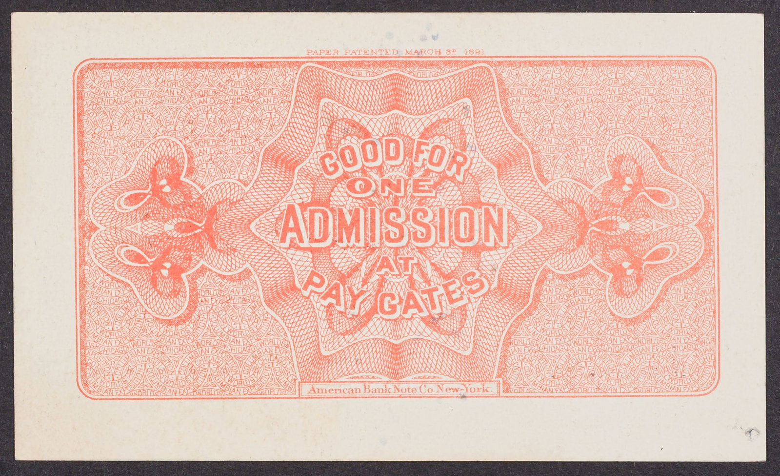 Choice Unc 1893 Columbian Expo Ticket - 2
