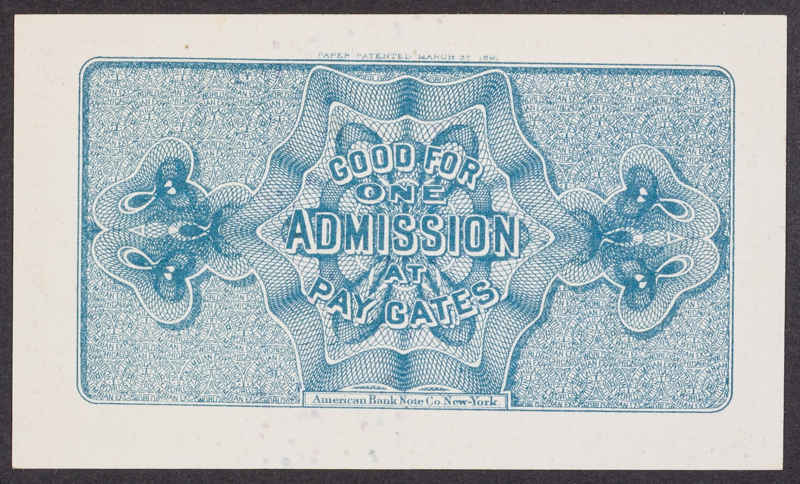 Choice Unc 1893 Columbian Expo Ticket - 2