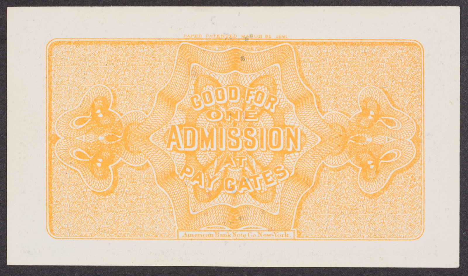 Choice Unc 1893 Columbian Expo Ticket - 2