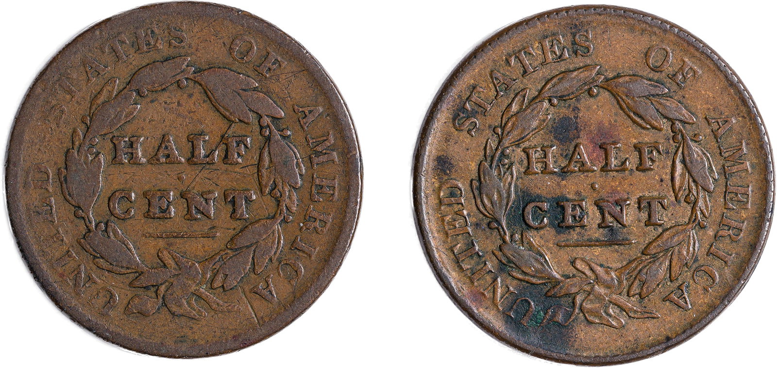 1828 & 1829 Half Cent Pair - 2