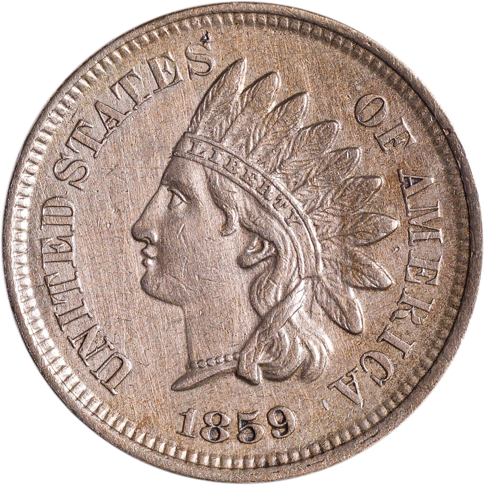 AU-50 Details 1859 Indian Cent: Cleaned. Golden surfaces retoning nicely.