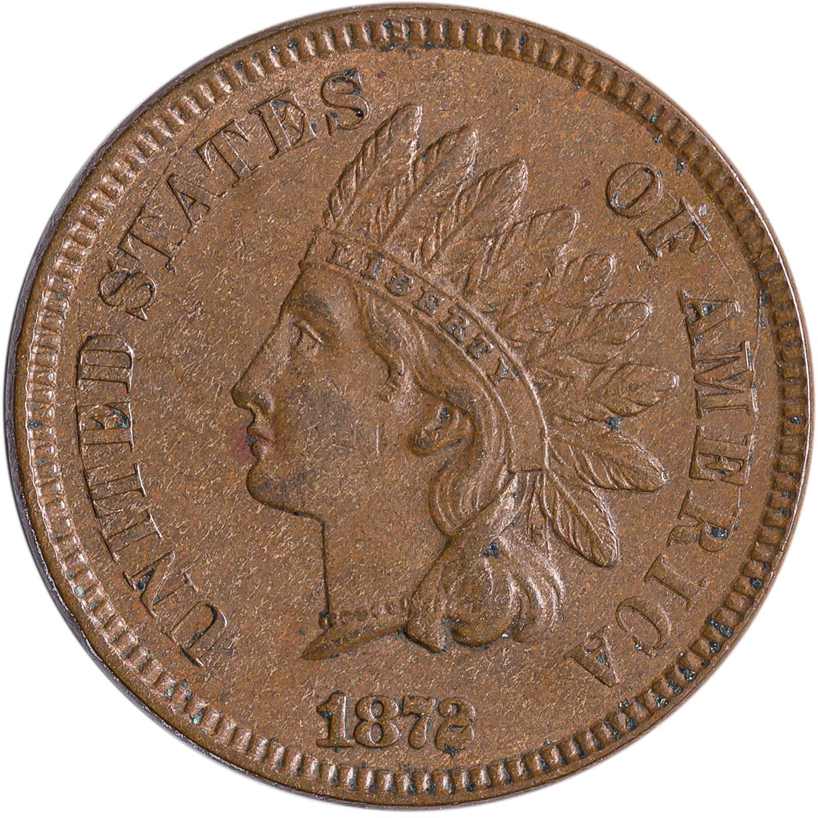 Choice AU-58 1872 Indian Cent (1 of 2)