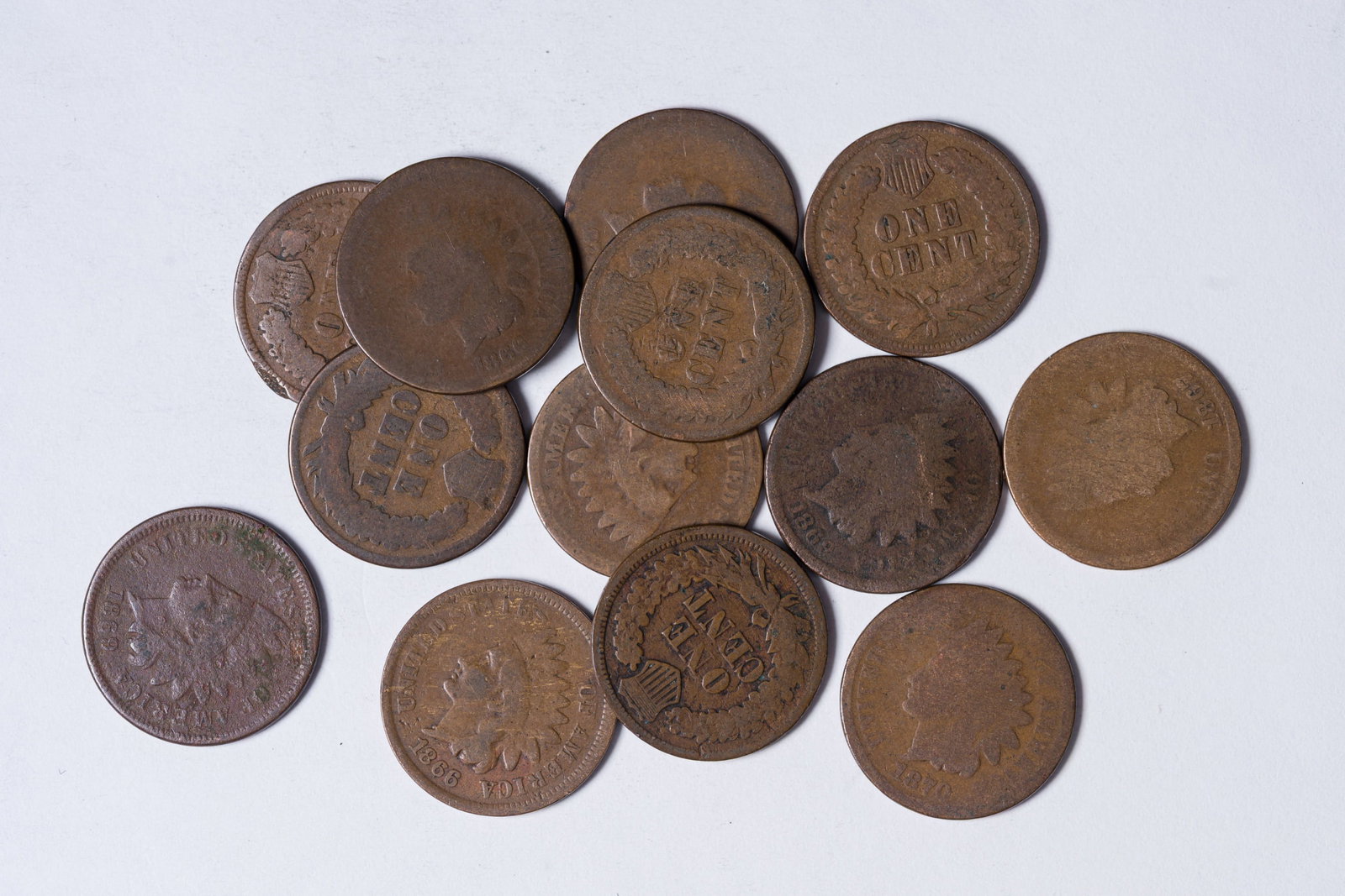 Mixed Lot Of Early Indians: Includes (2) 1864-L, (2) 1866, 1867, (3) 1869, (3) 1870, 1872 & 1878. Most are low grade or have problems. (Total: 13 pcs)