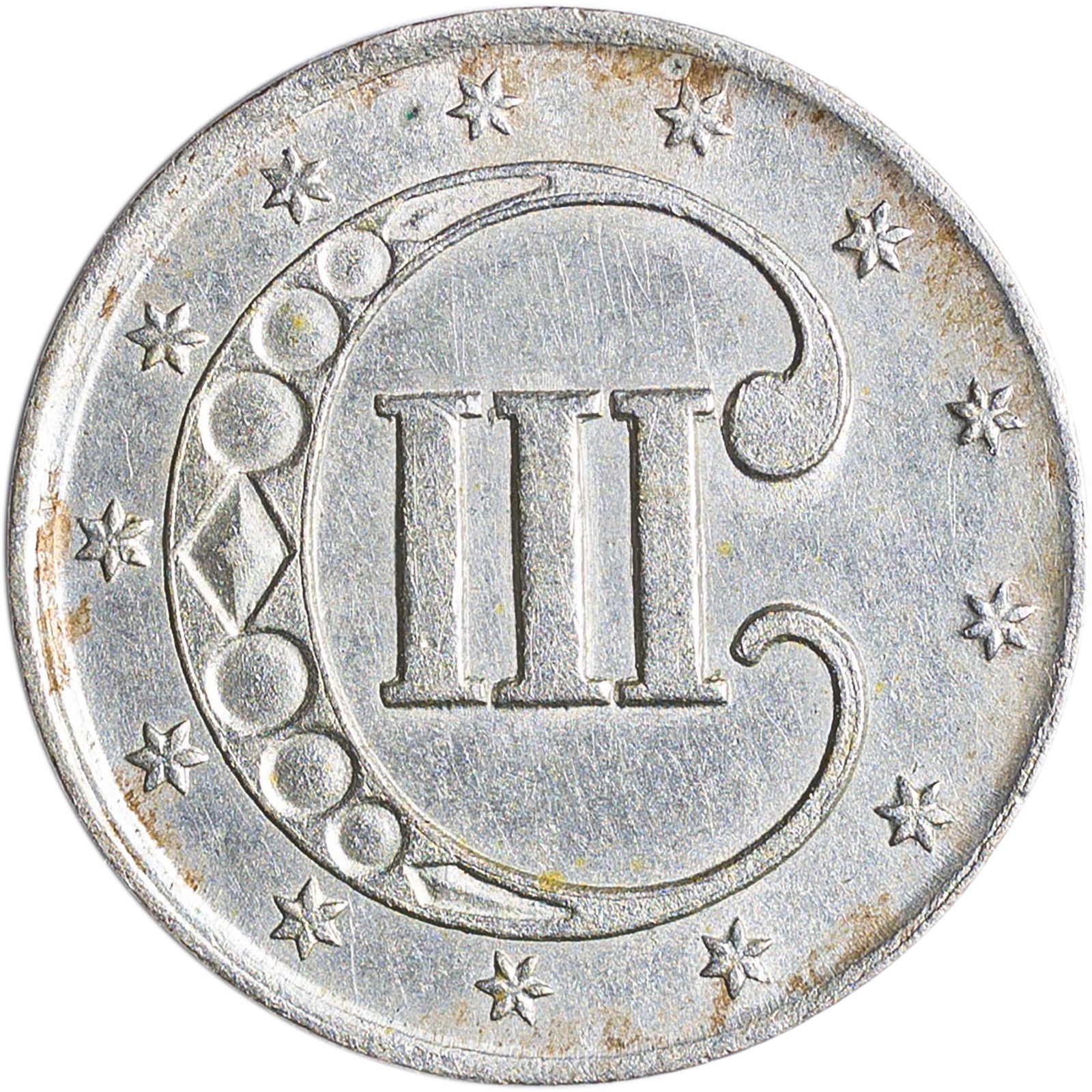 AU Details 1851 Silver Three-Cents - 2