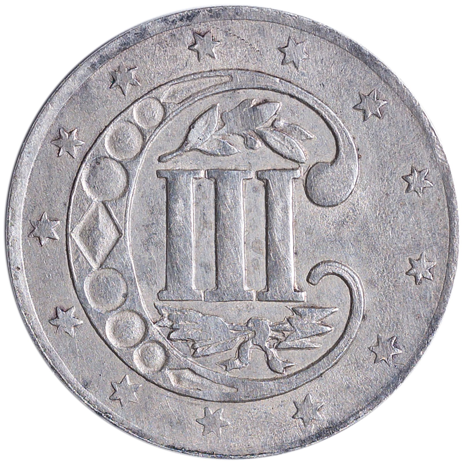 AU Details 1858 Silver Three-Cents - 2