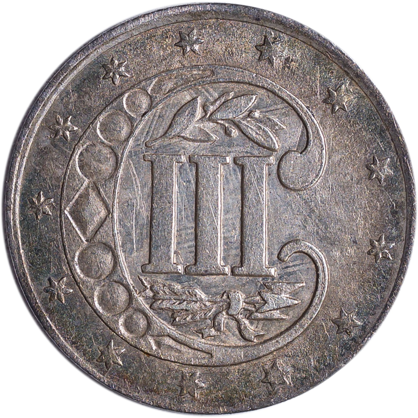AU-50 1858 Silver Three-Cents - 2