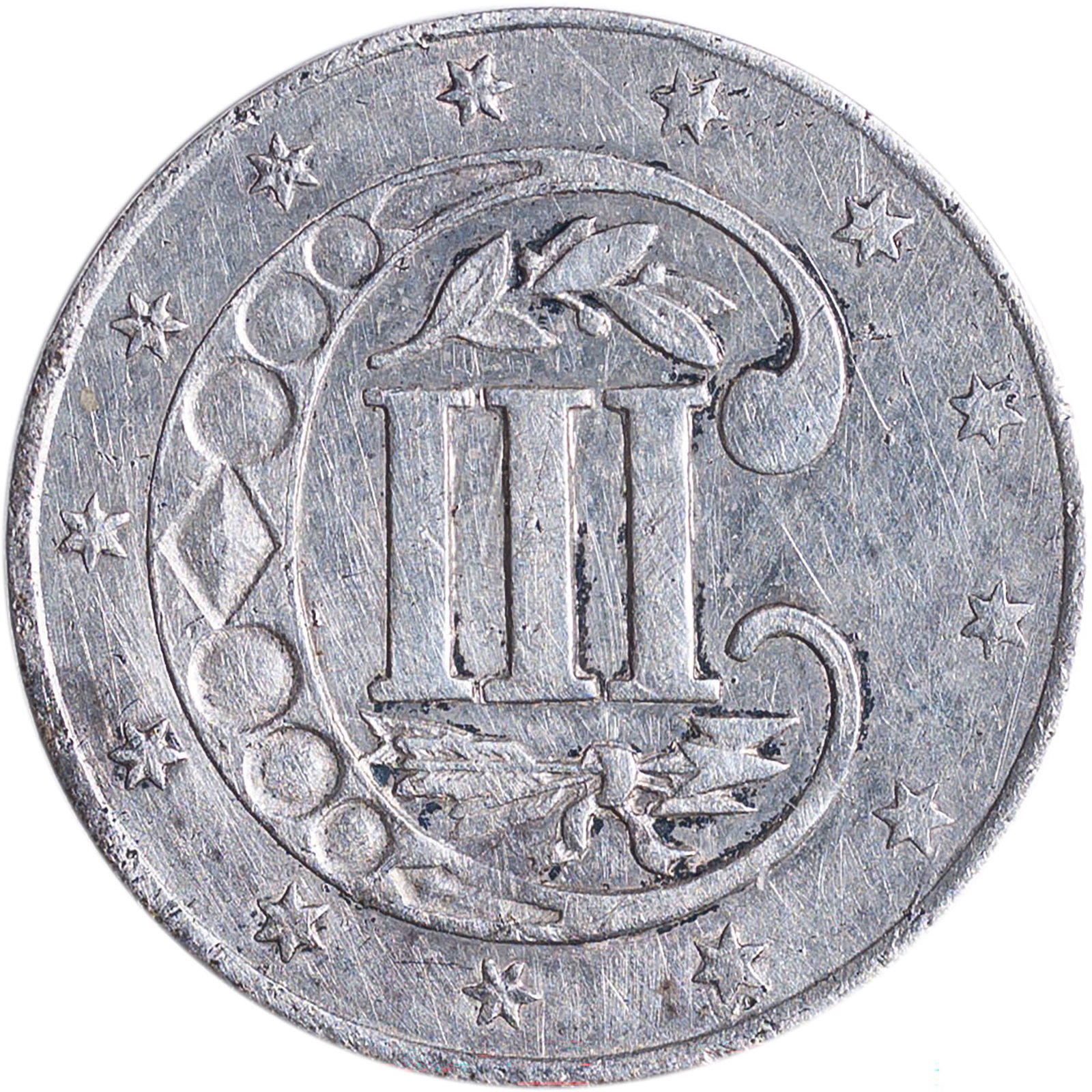 AU Details 1861 Silver Three-Cents - 2