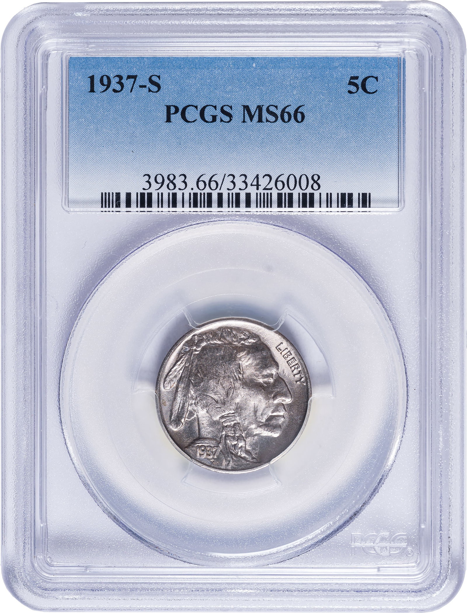 PCGS MS-66 1937-S Buffalo Nickel: Another near perfect example.