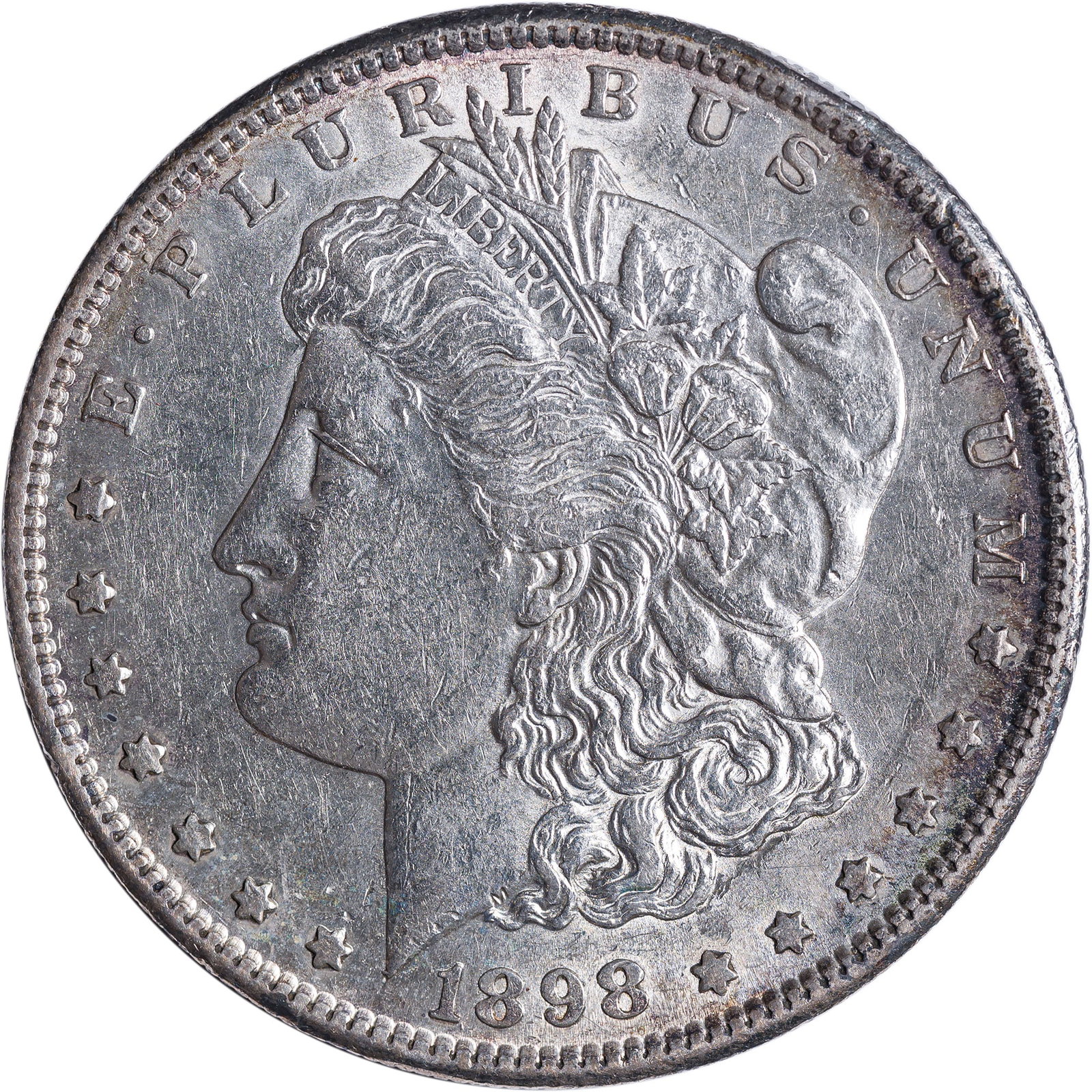AU-50+ 1898-S Morgan Dollar: Brilliant, sharp, and largely lustrous.