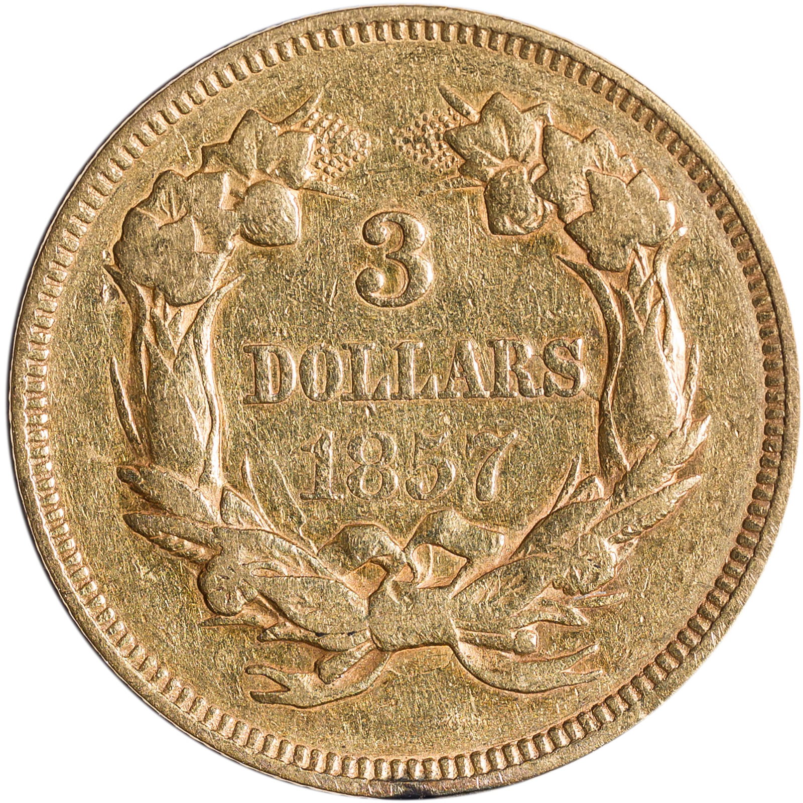 VF+ Details 1857 $3 Gold - 2