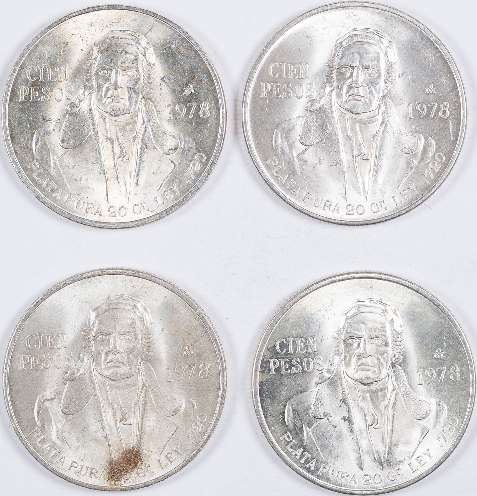 Mexico. 4 Pieces BU 1978 Silver 100 Pesos: Each contains .643 ounces of pure silver. (Total: 4 pcs)