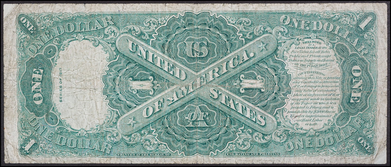 Fine 1917 $1 Legal Tender Note - 2