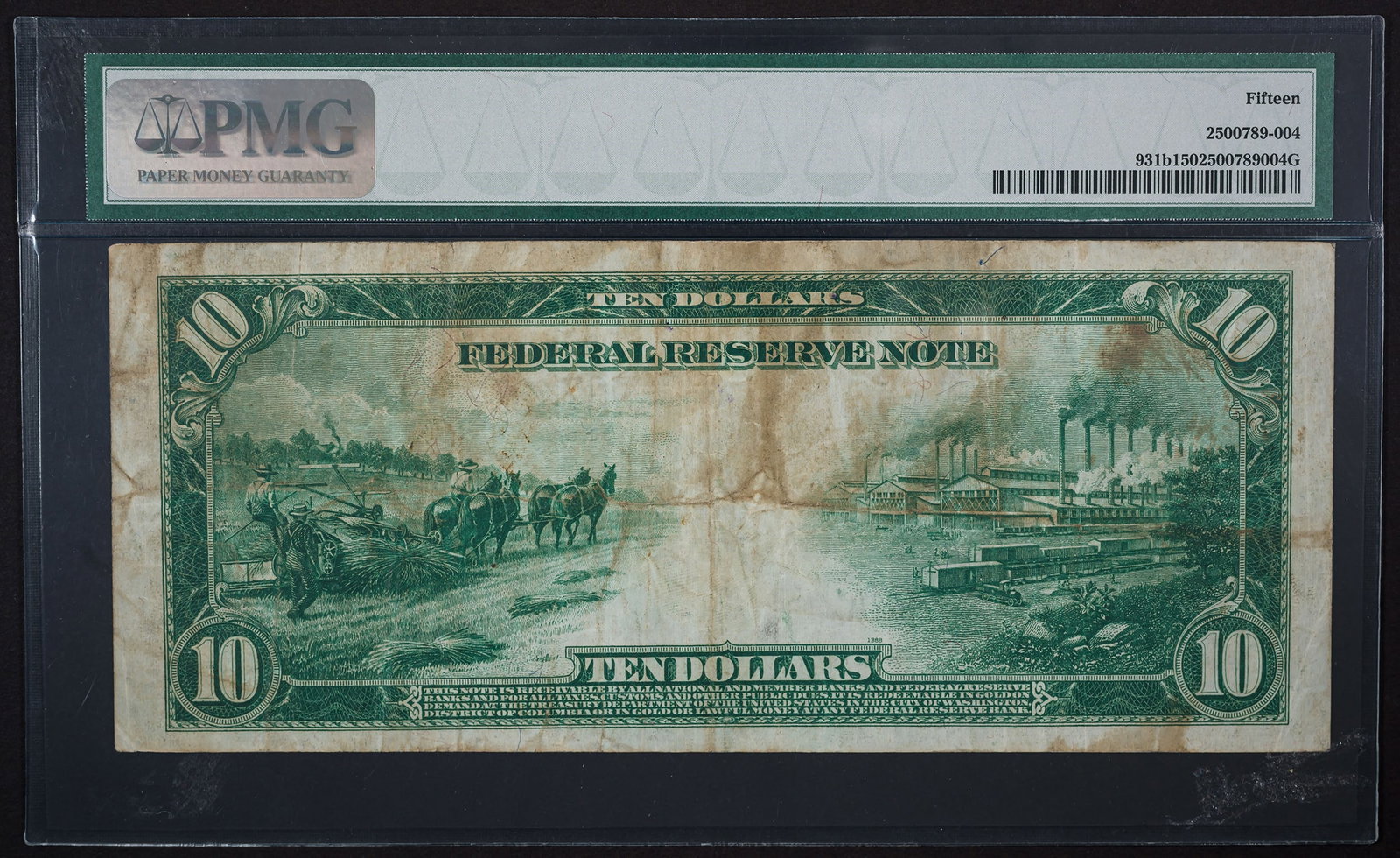 PMG F-15 1914 $10 Federal Reserve Note - 2