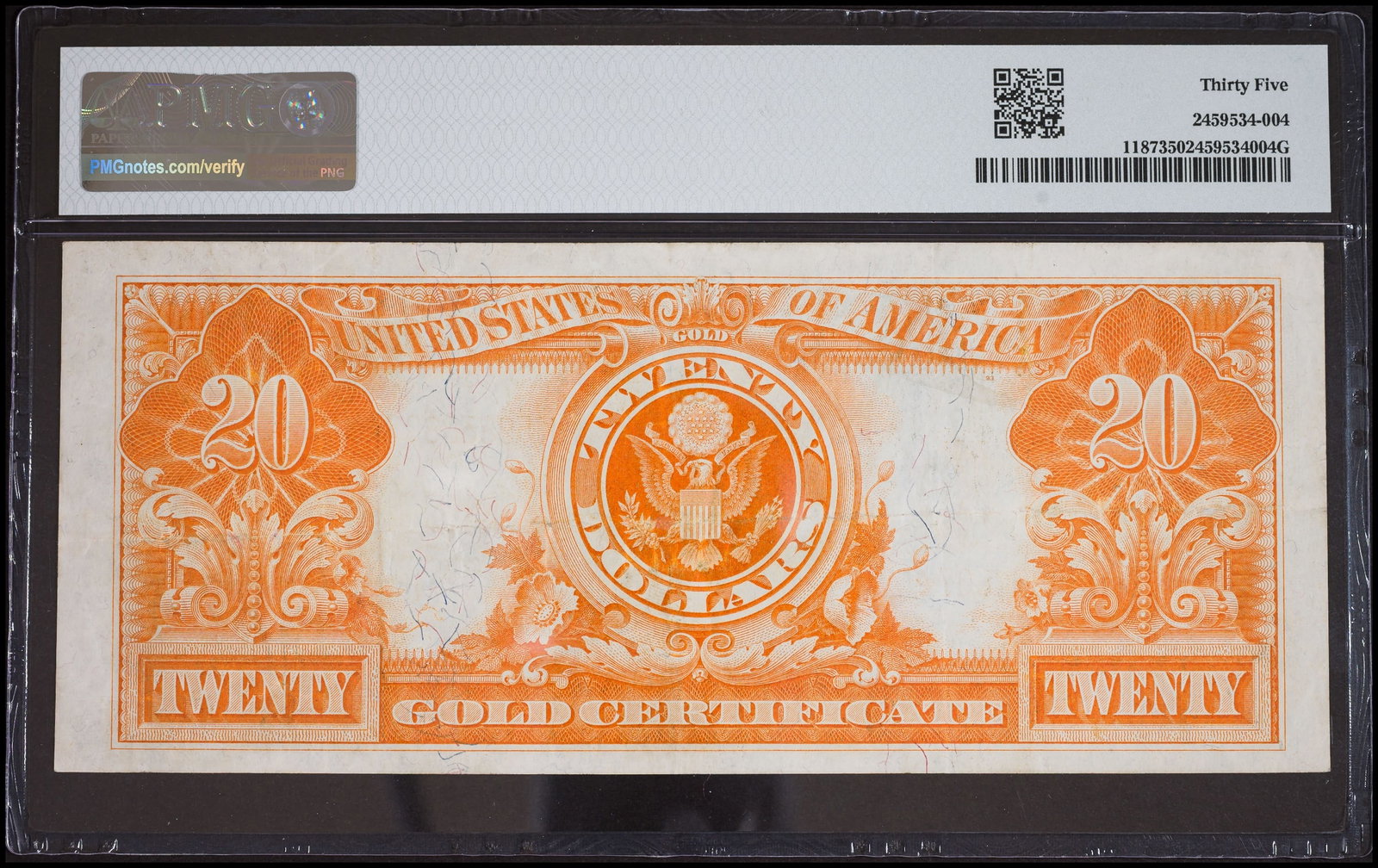 PMG VF-35 1922 $20 Gold Certificate - 2