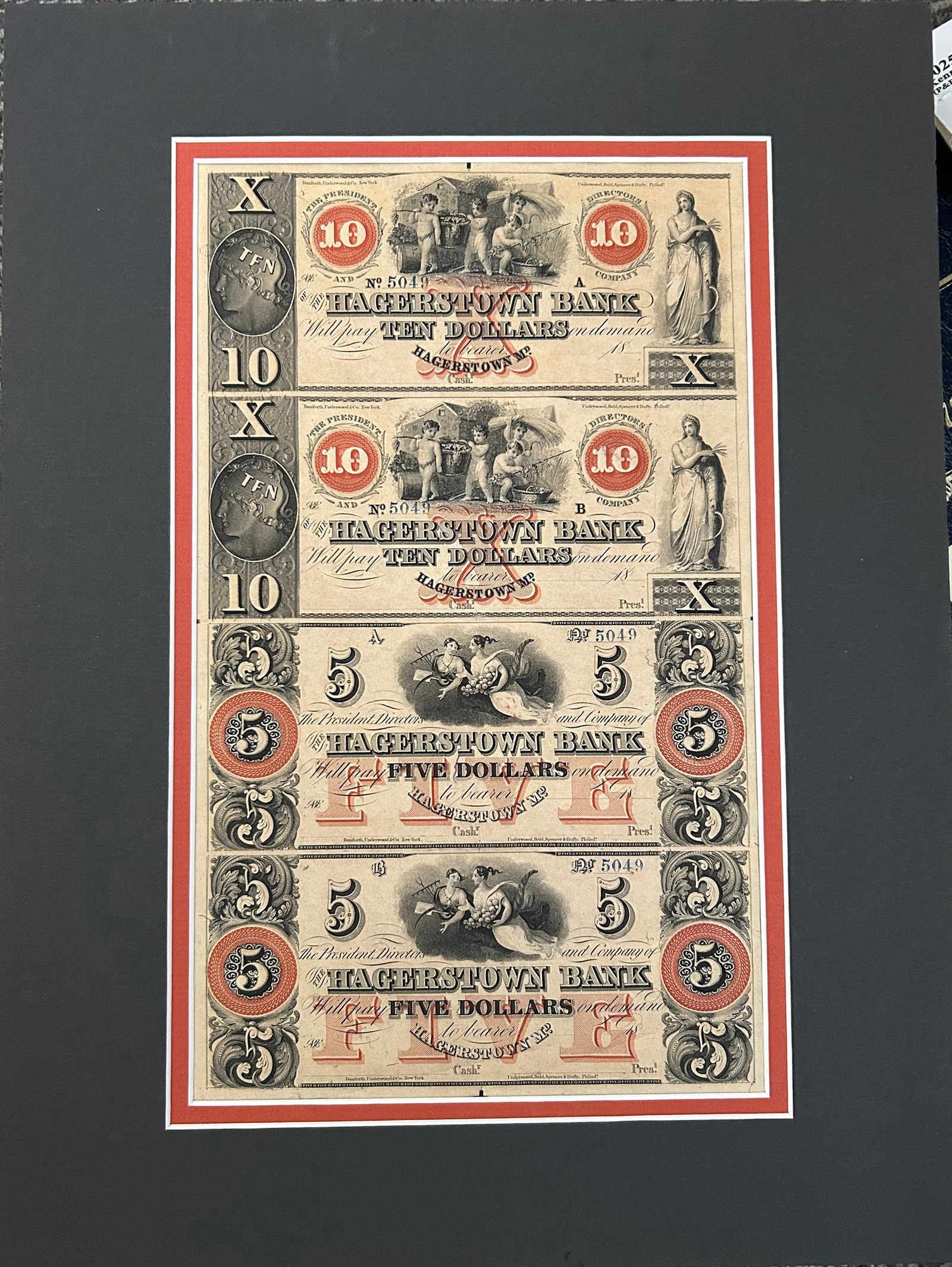 1800's Hagerstown MD Uncut Obsolete 4 Note Sheet (1 of 1)