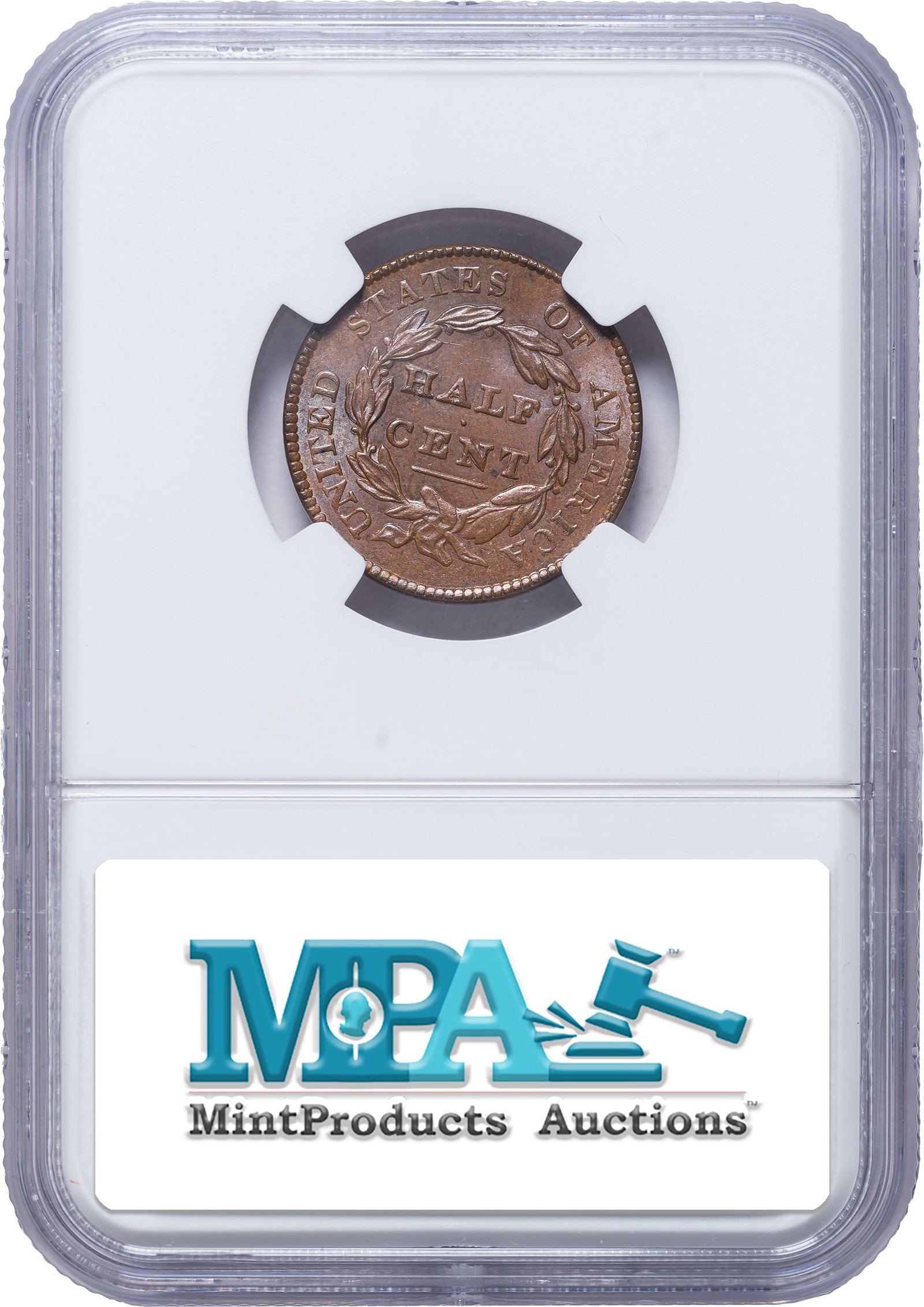 NGC MS-61 BN 1828 Half Cent Error - 2