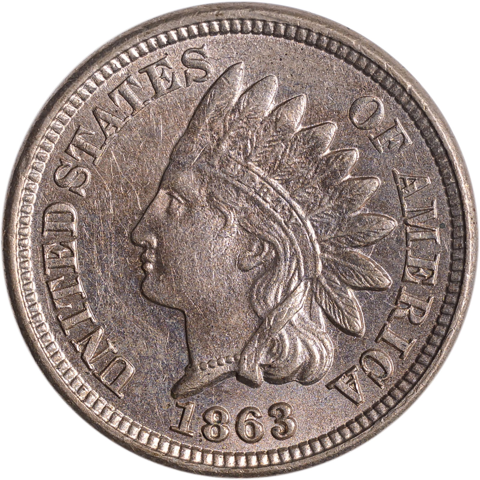 BU-60 1863 Indian Cent: Lustrous and brilliant.