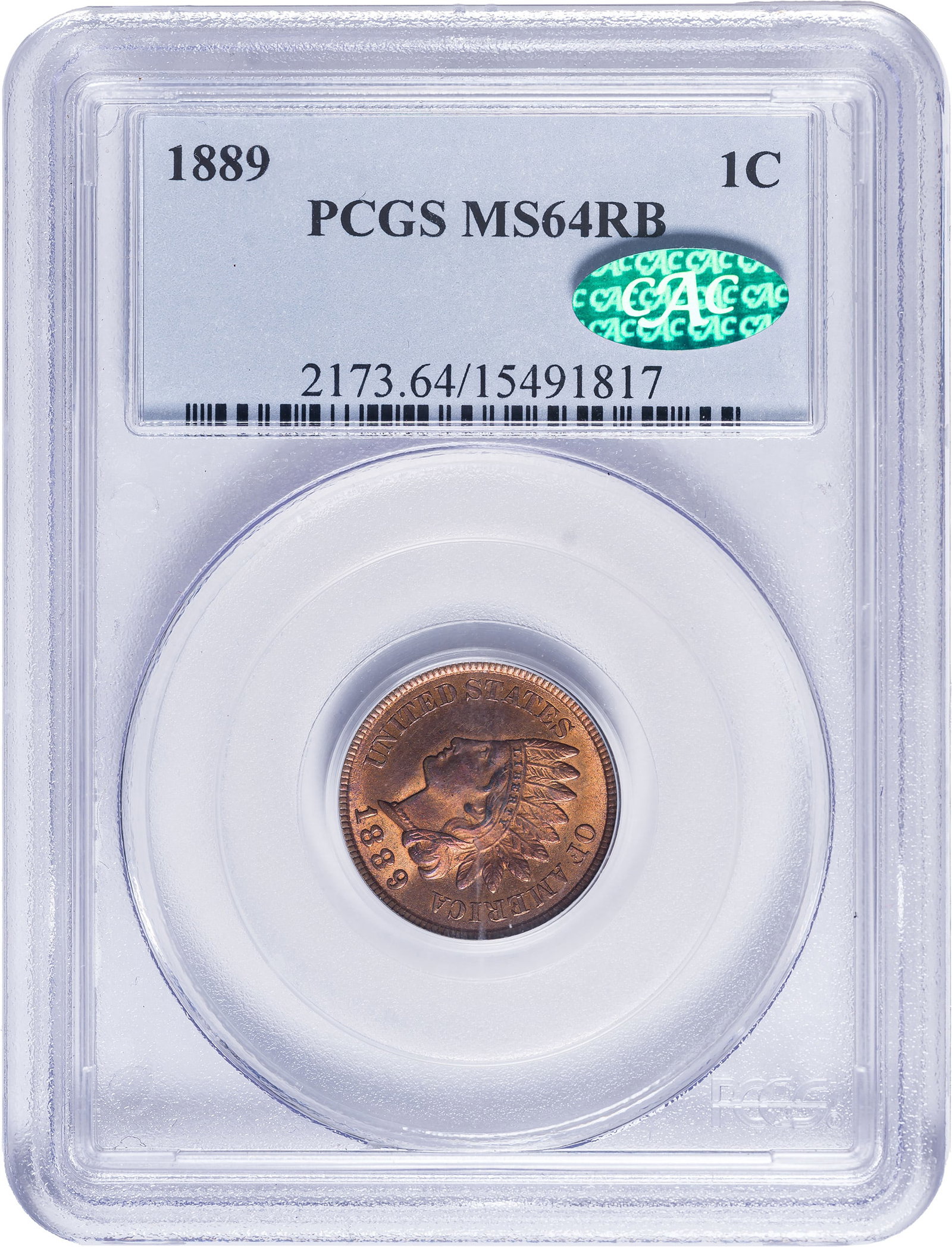 PCGS MS-64 RB CAC 1889 Indian Cent (1 of 2)