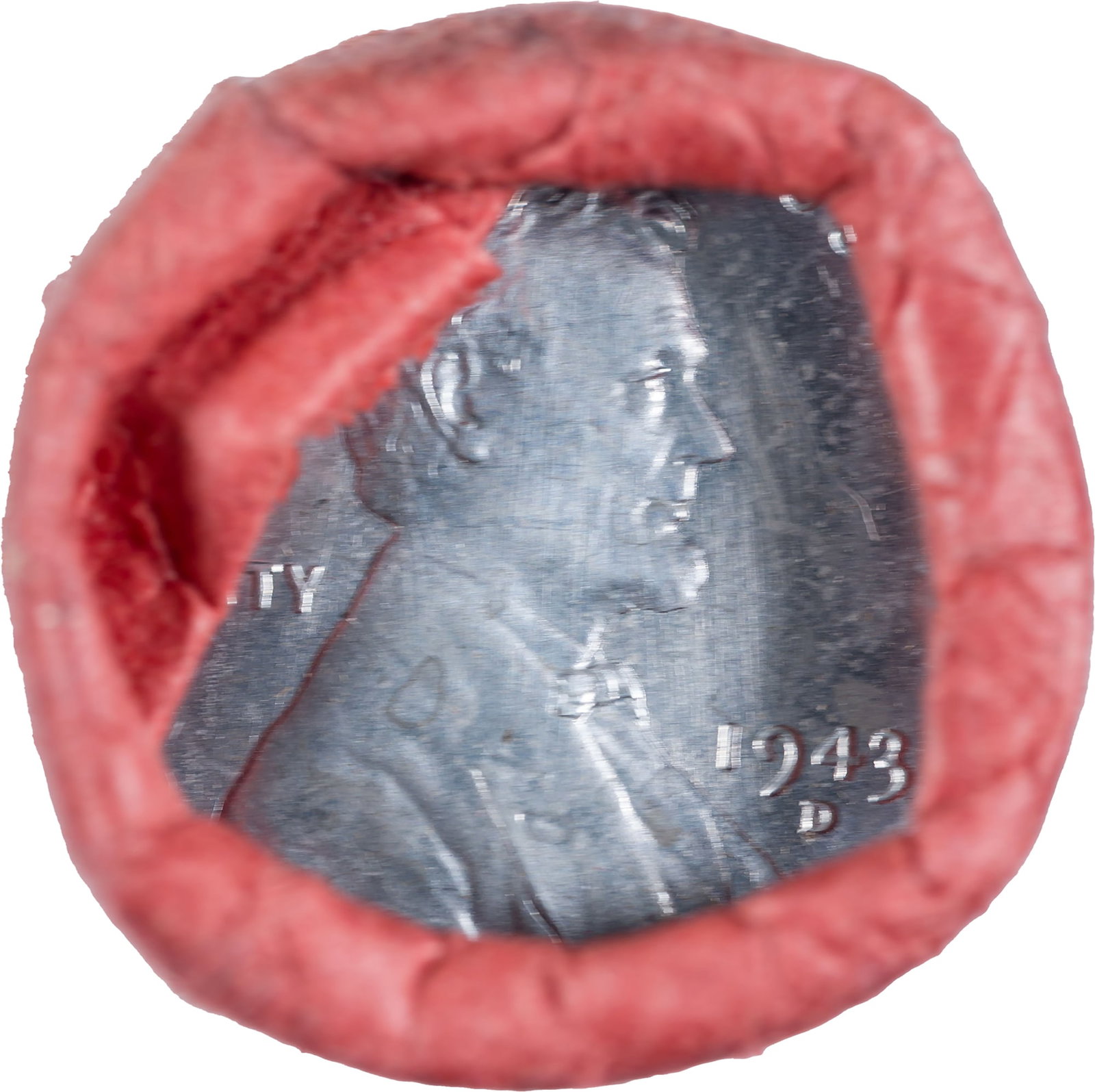 Original Bank Wrapped Roll Of 1943-D Steel Cents: Still crimped on both sides but somewhat loosely.