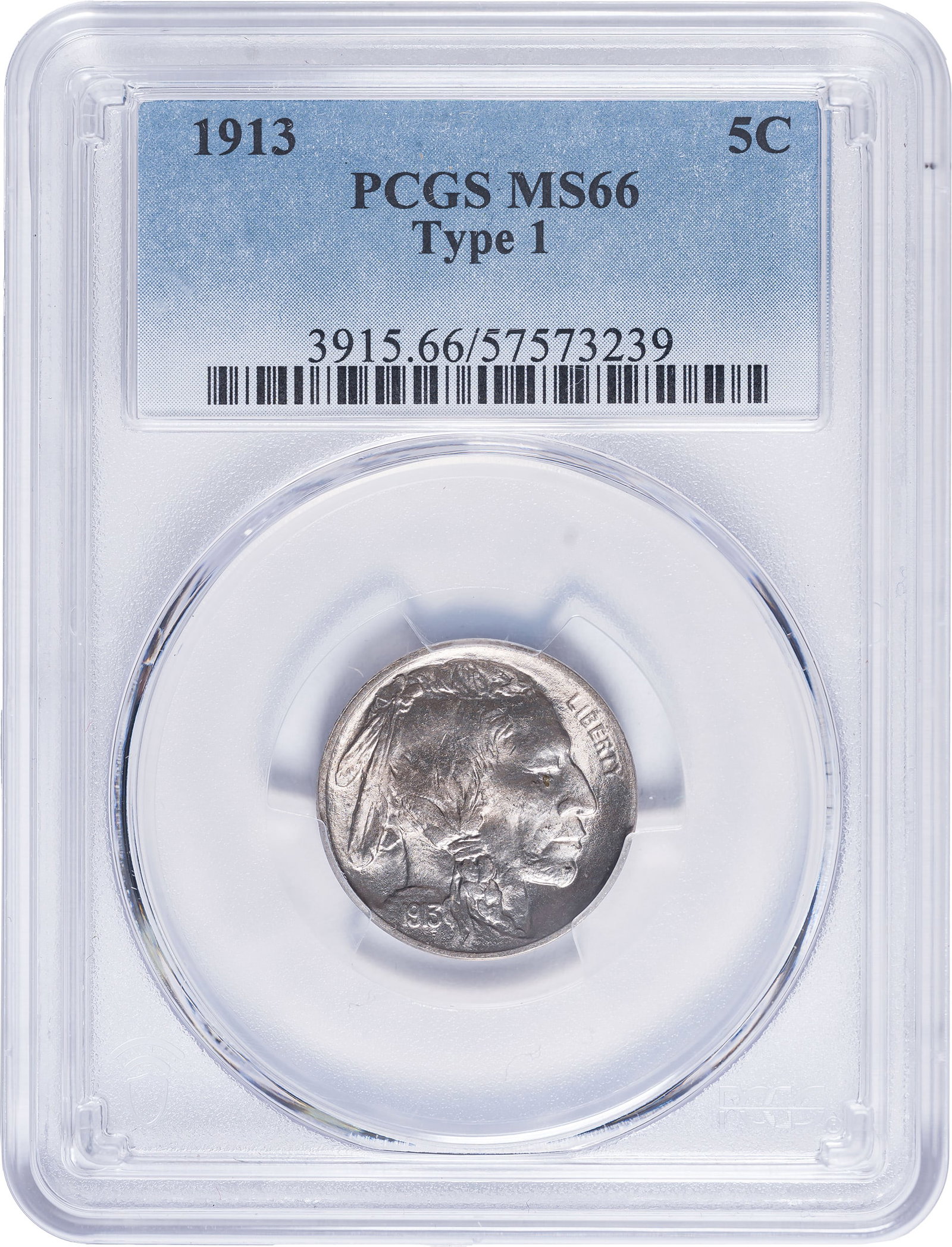 PCGS MS-66 1913 Type I Buffalo Nickel: A satiny and lustrous silvery Gem, as fresh and lovely as the day it was struck. Details as sharp as the proverbial tack.